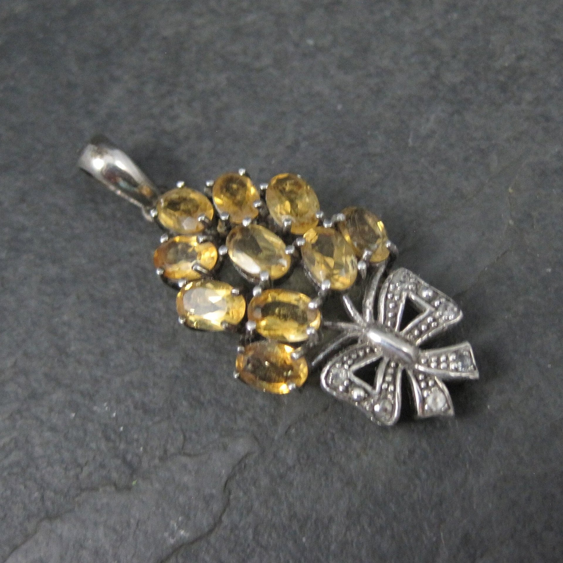Estate Sterling Citrine Diamond Pendant