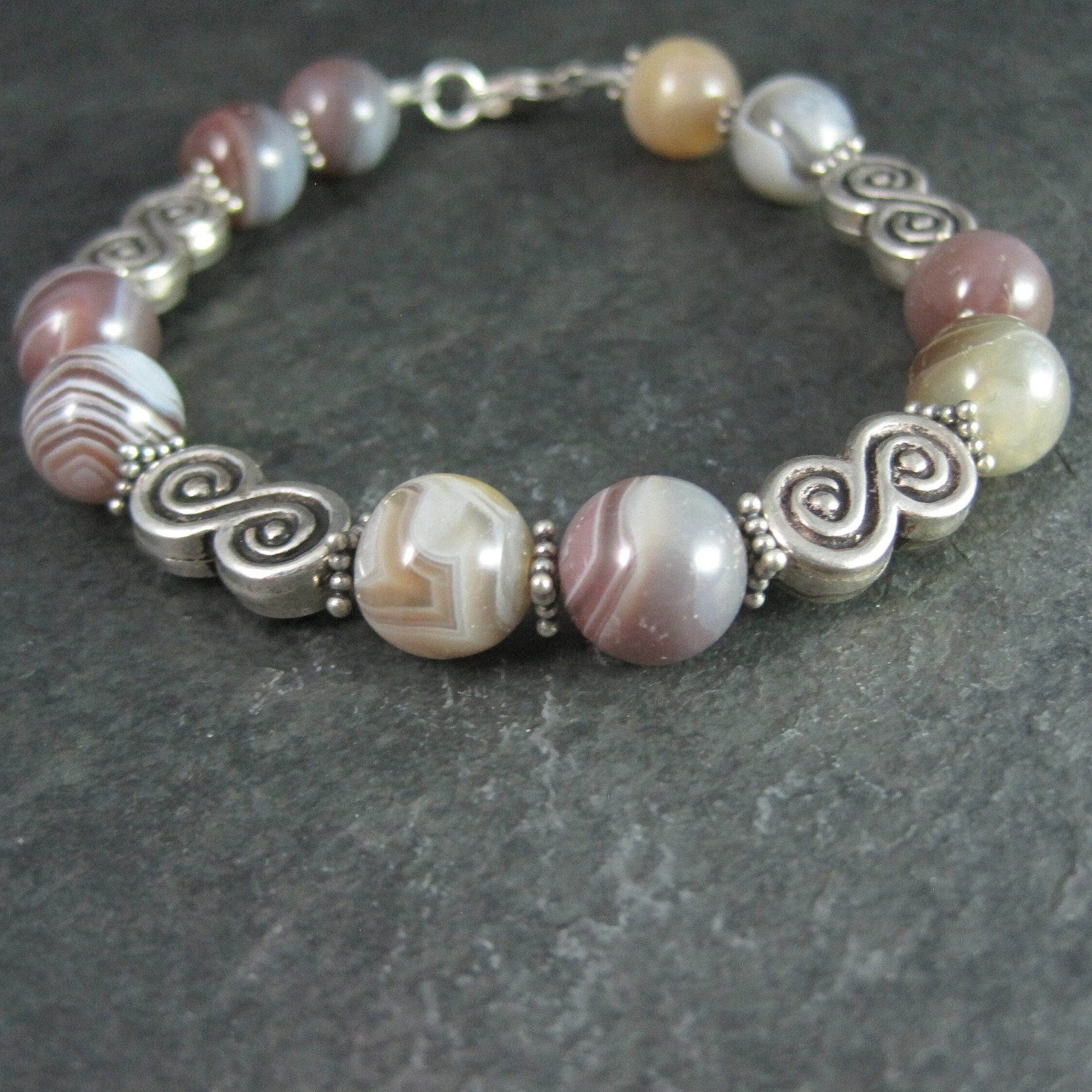 Sterling Silver Botswana Agate Bracelet 8 Inches