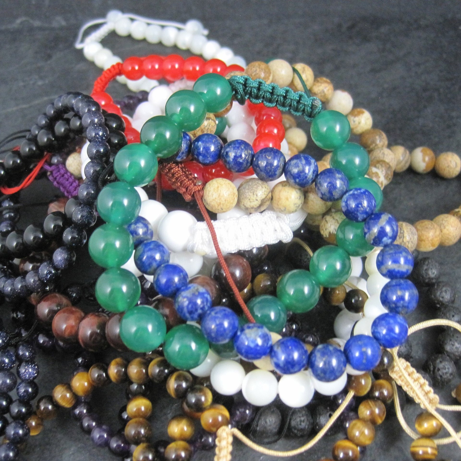 Wholesale Lot of 28 Adjustable Macrame Gemstone Bracelets