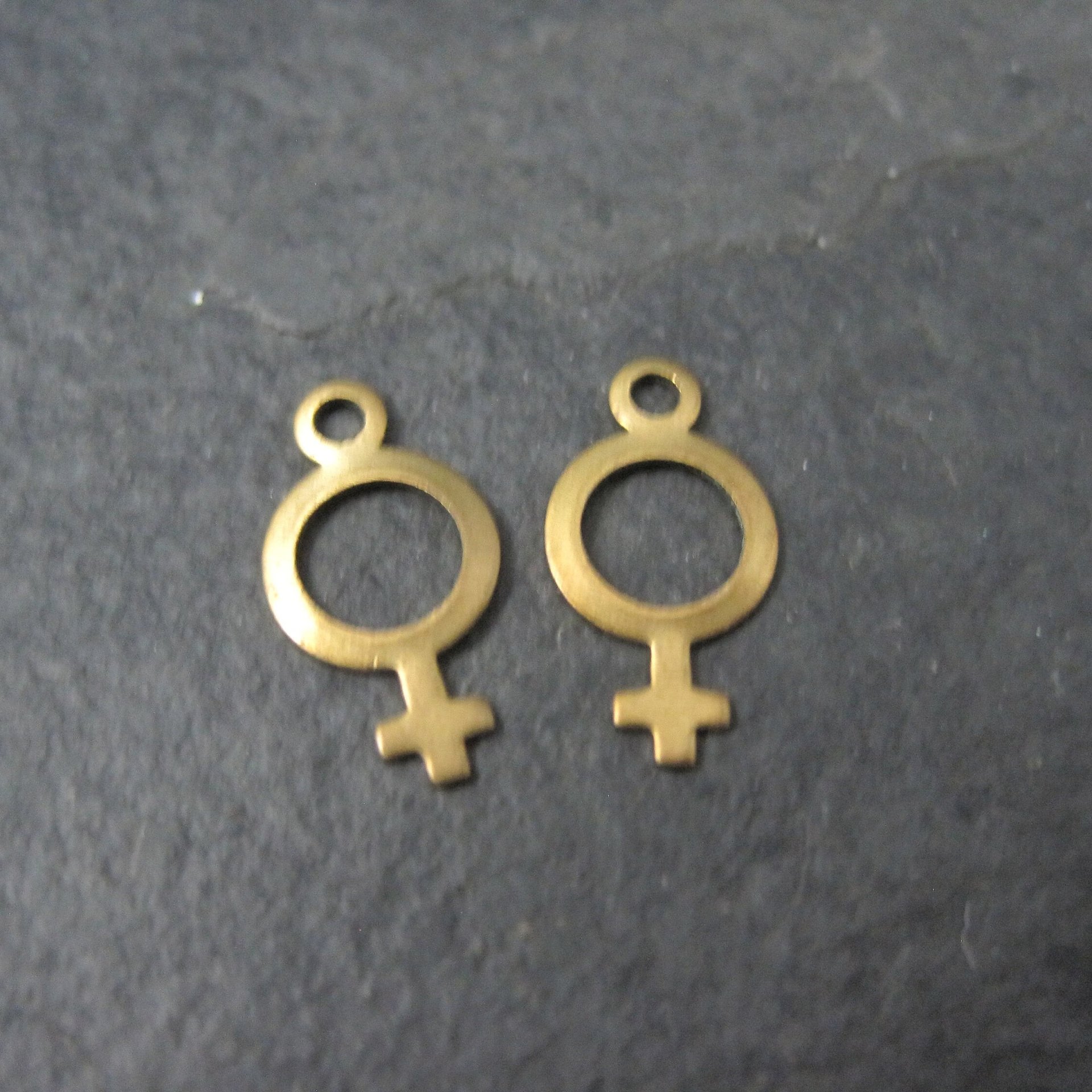 Lot of 2 Tiny Brass Woman Symbol Charms