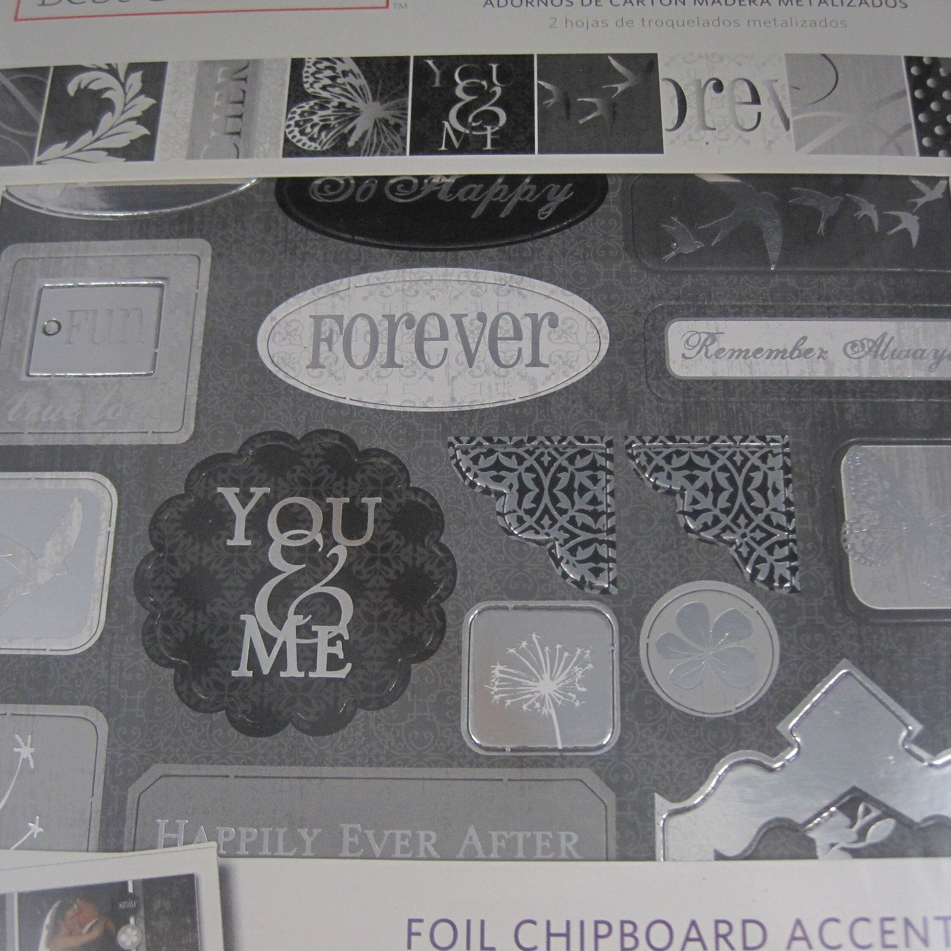 Black Silver White Wedding Foil Chipboard Accents Scrapbooking