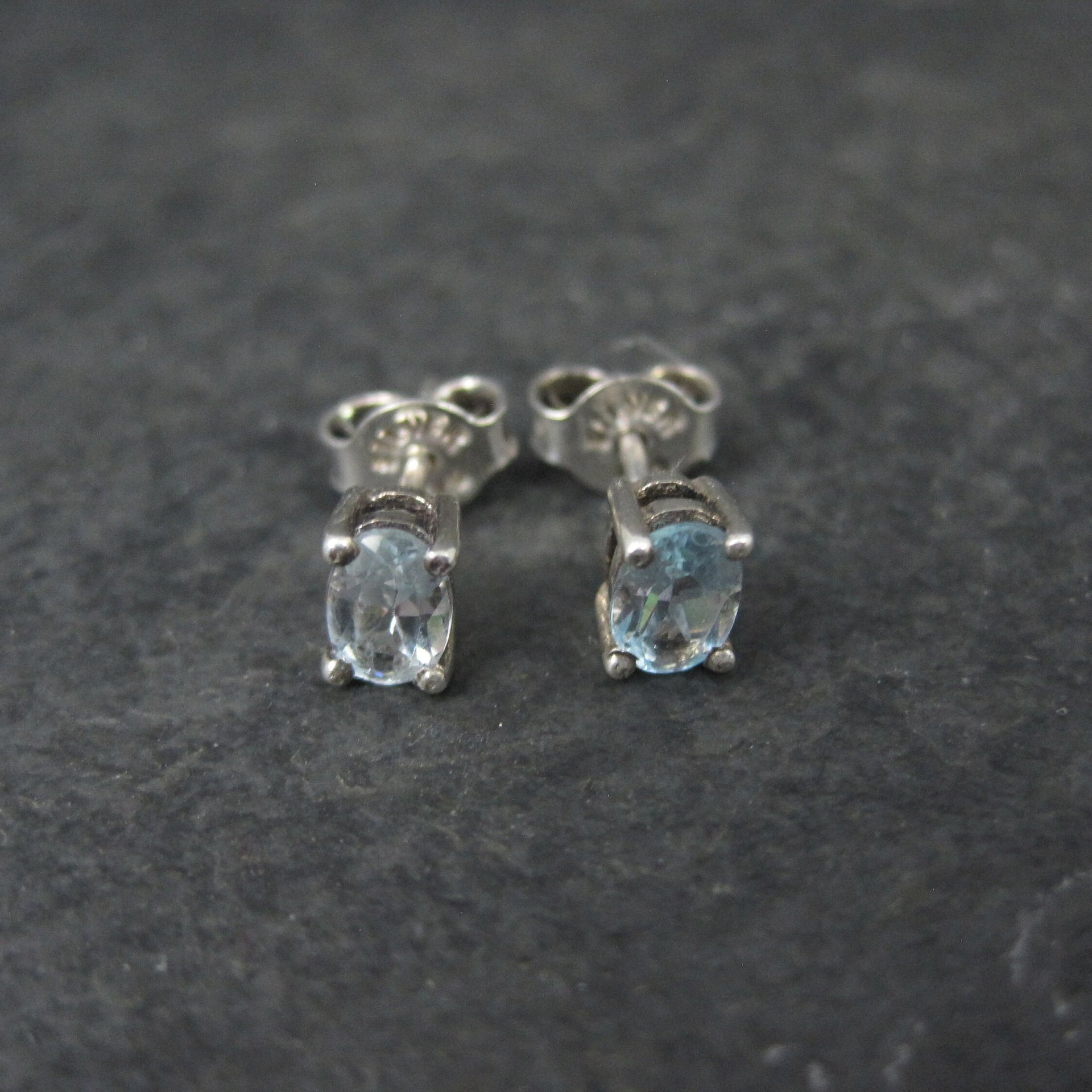 Simple Sterling Blue Topaz Stud Earrings Oval 4x6mm