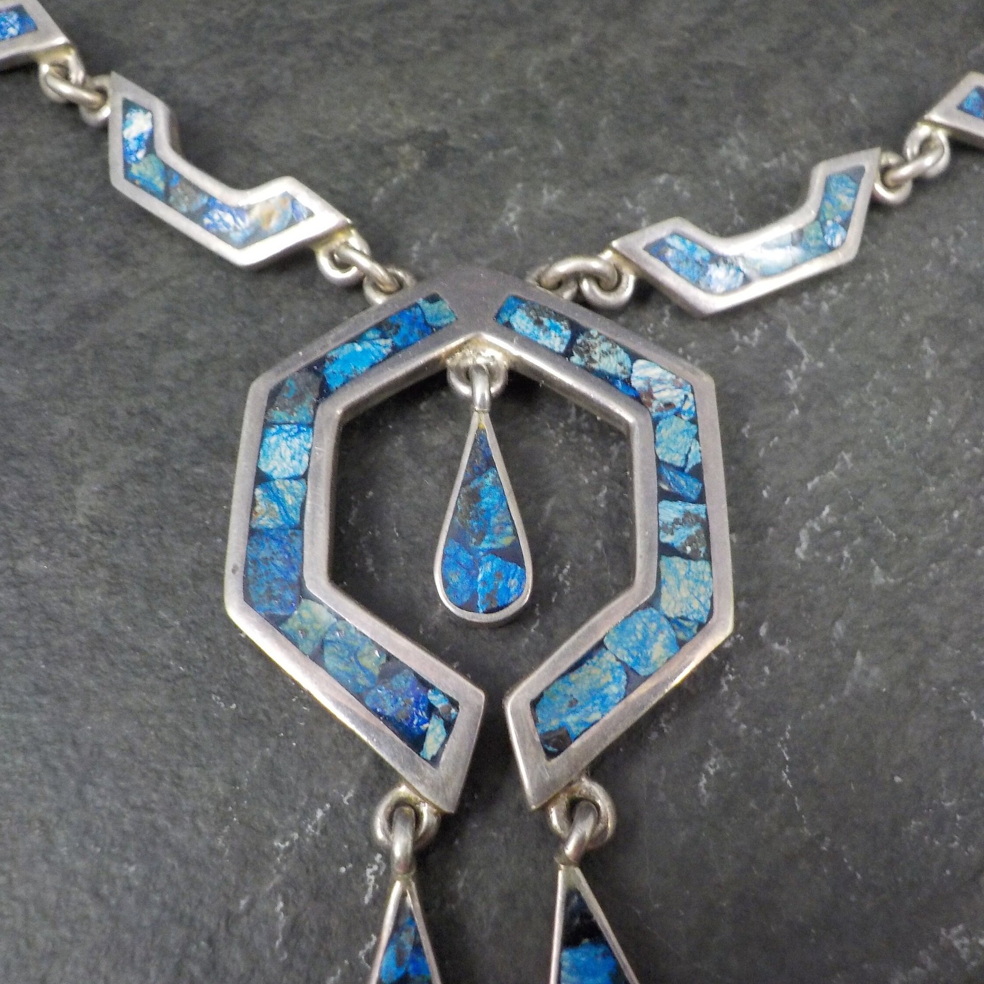 Vintage Mexican Silver Sodalite Inlay Necklace