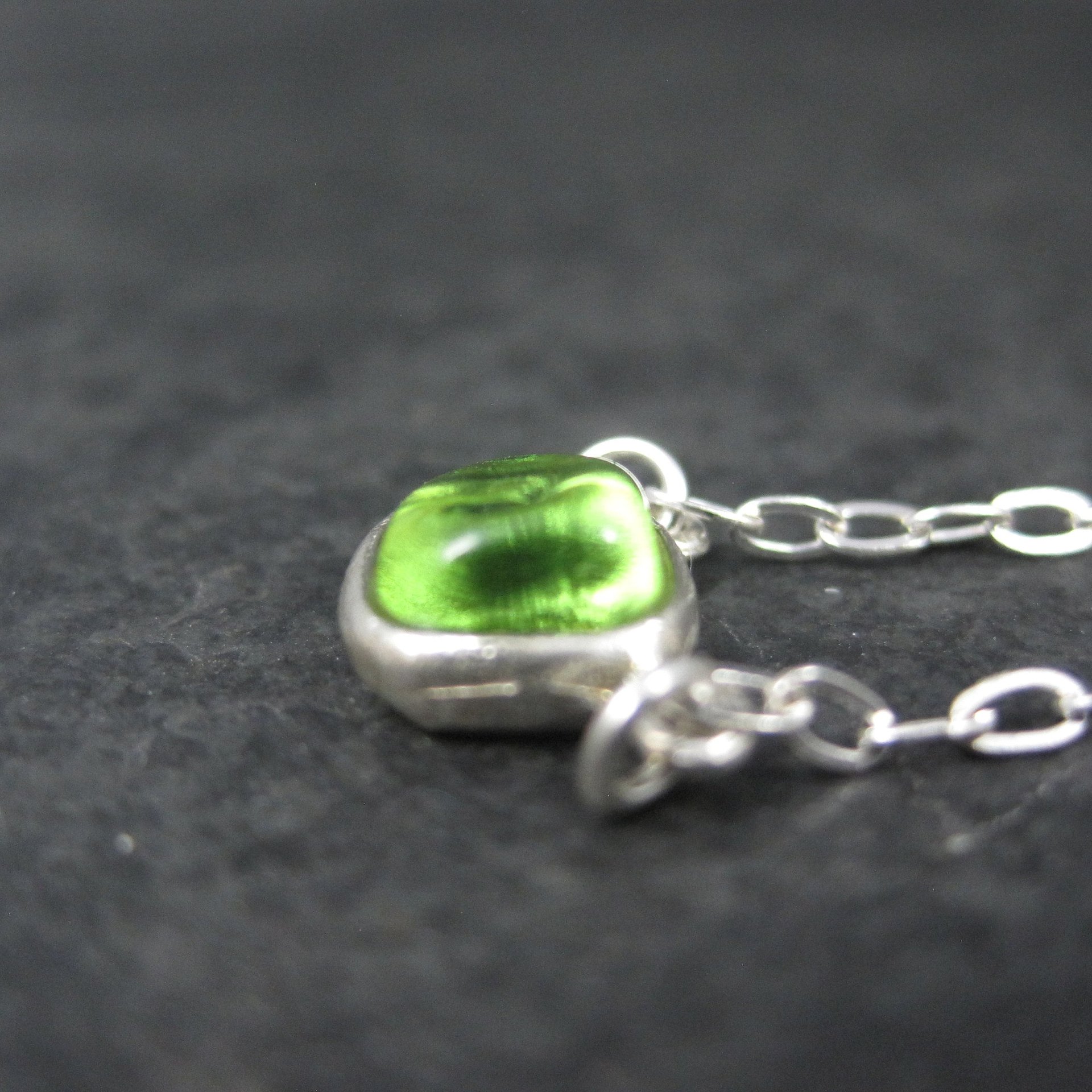 Green Cast Glass Necklace Sterling Silver 16-17 Inches