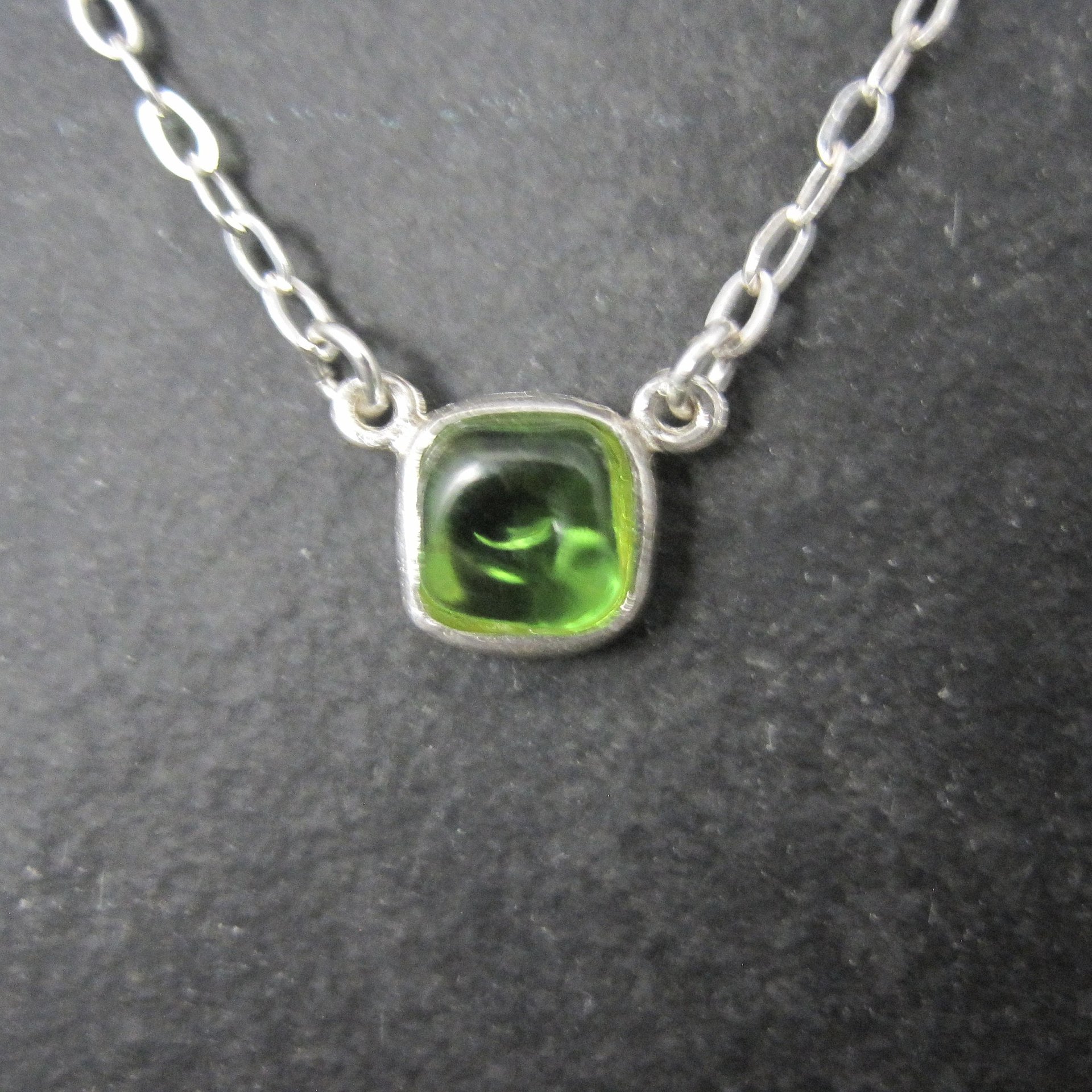Green Cast Glass Necklace Sterling Silver 16-17 Inches
