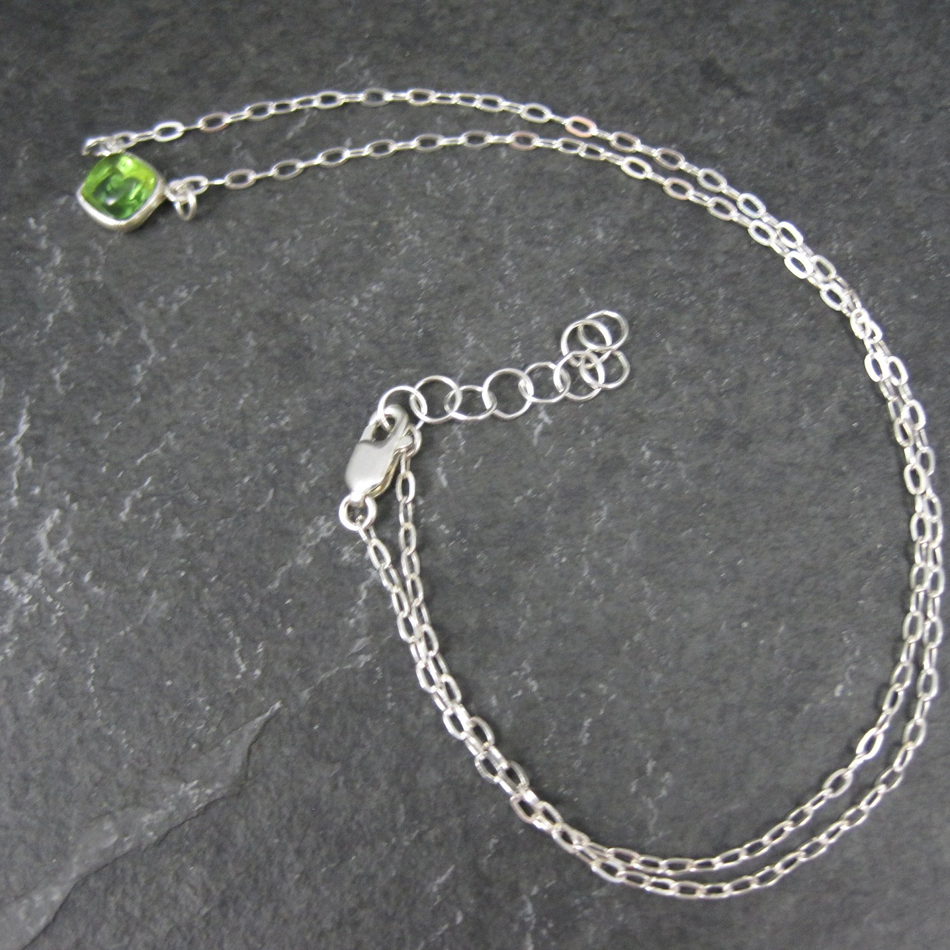 Green Cast Glass Necklace Sterling Silver 16-17 Inches