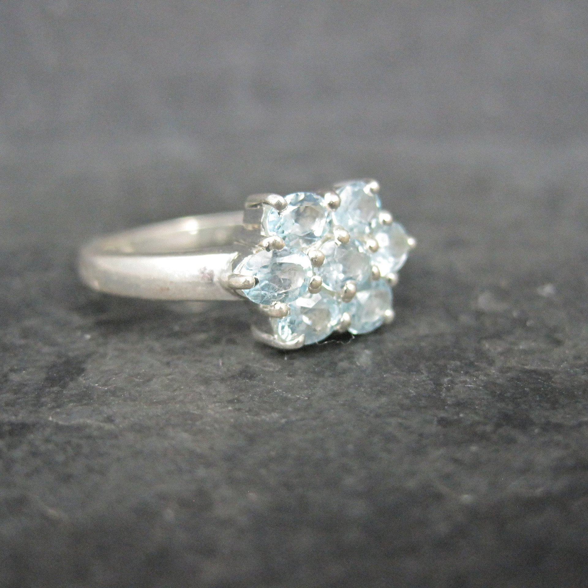 Blue Topaz Cluster Ring Sterling Silver Size 7