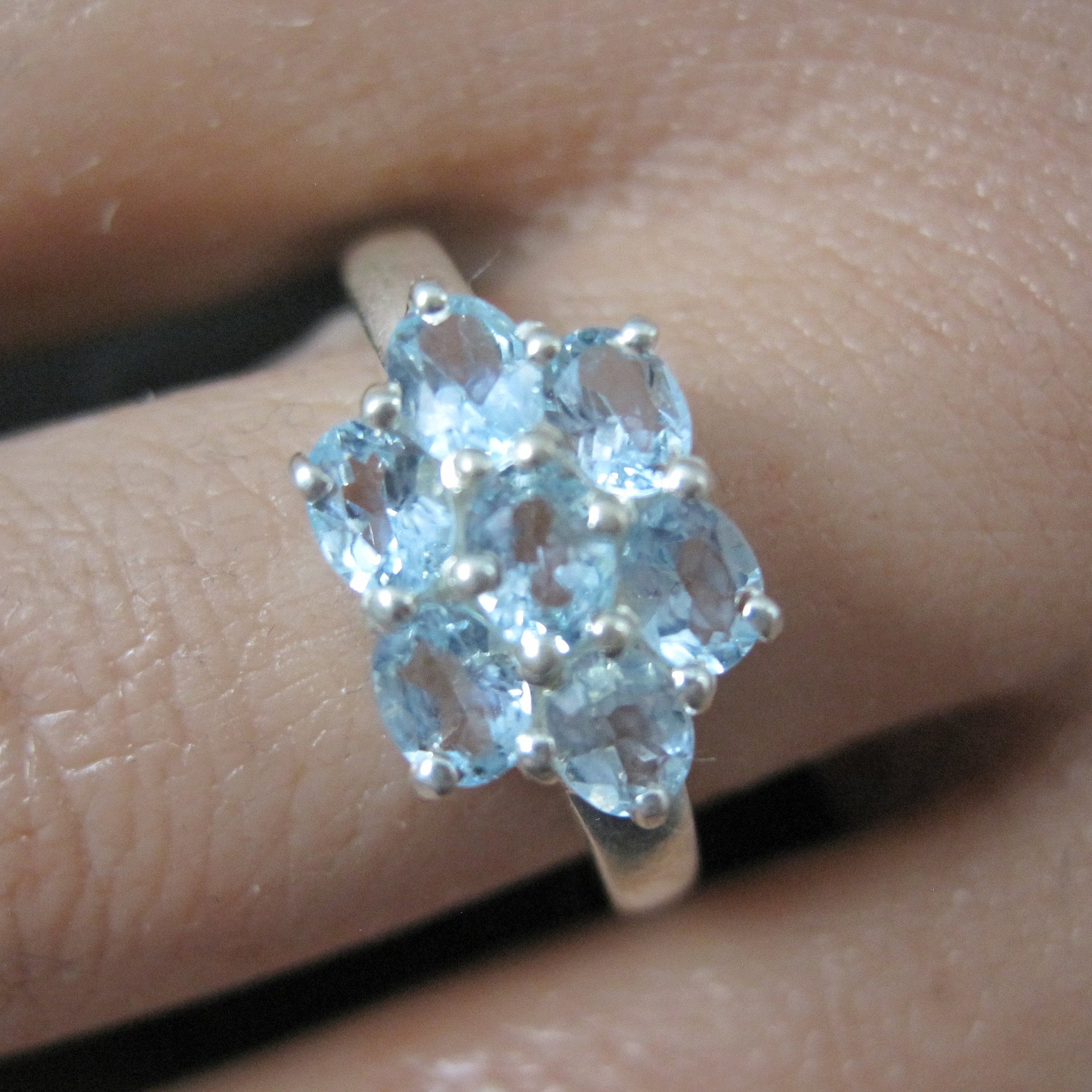 Blue Topaz Cluster Ring Sterling Silver Size 7