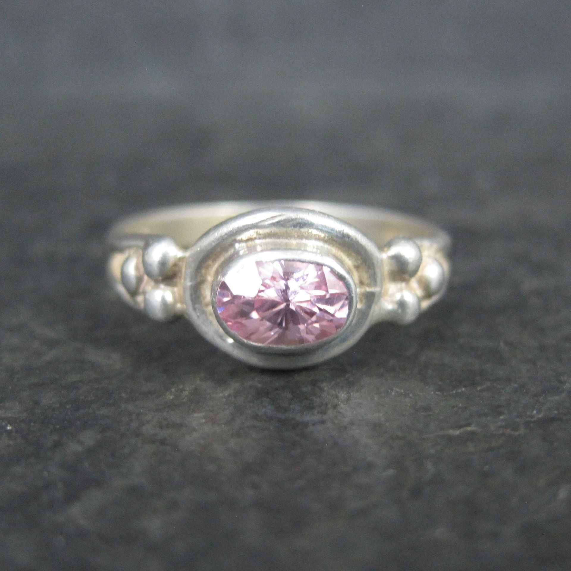 Dainty Pink Cubic Zirconia Ring Size 7 Sterling Silver