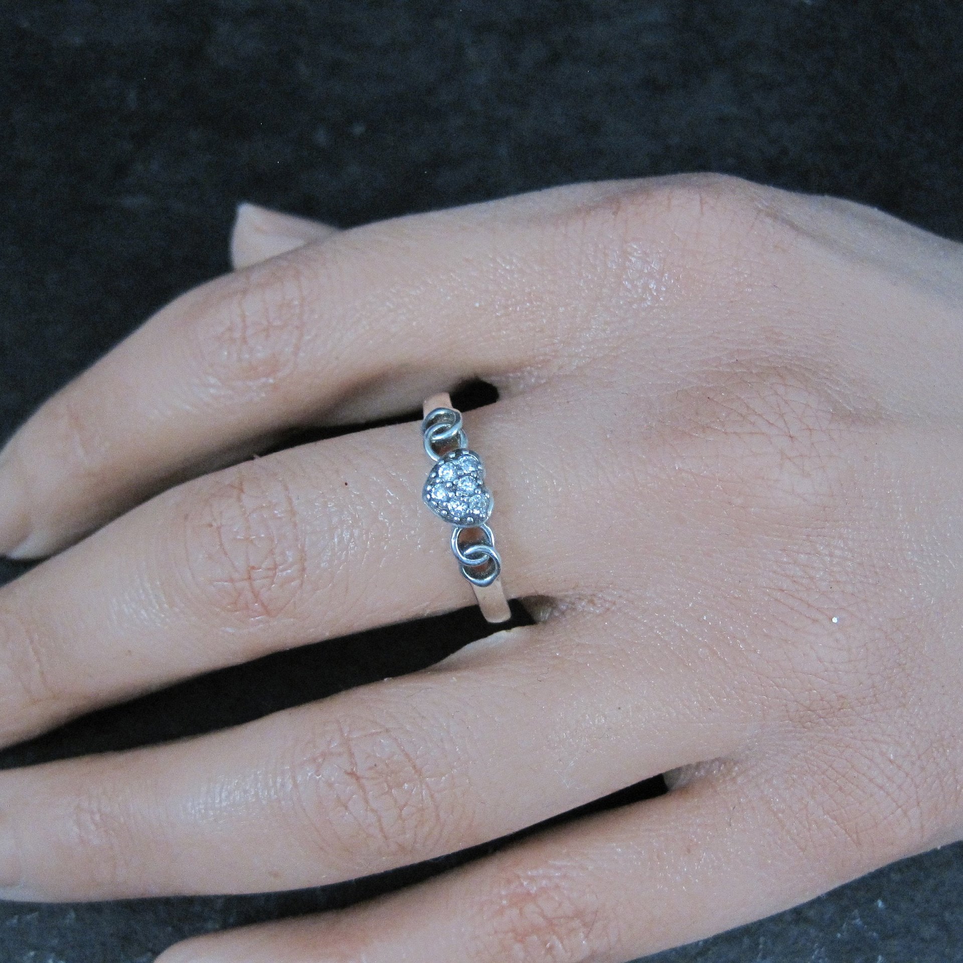Dainty Sterling Cz Heart Ring Size 8 Italian Silver