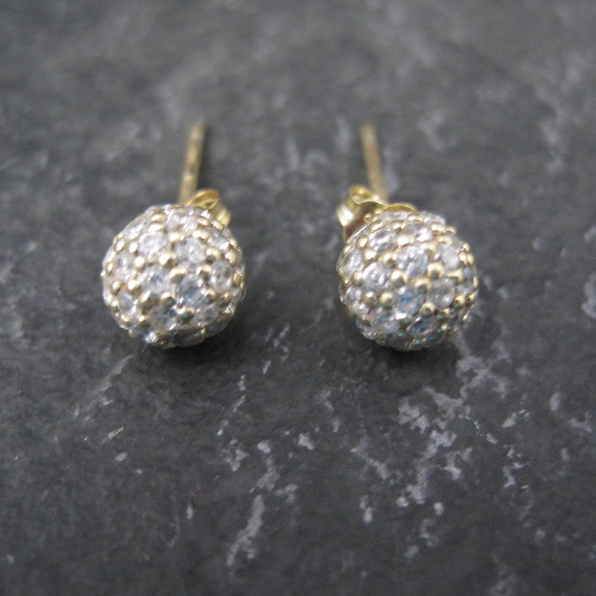 Gold Cz Sphere Stud Earrings Vermeil Sterling