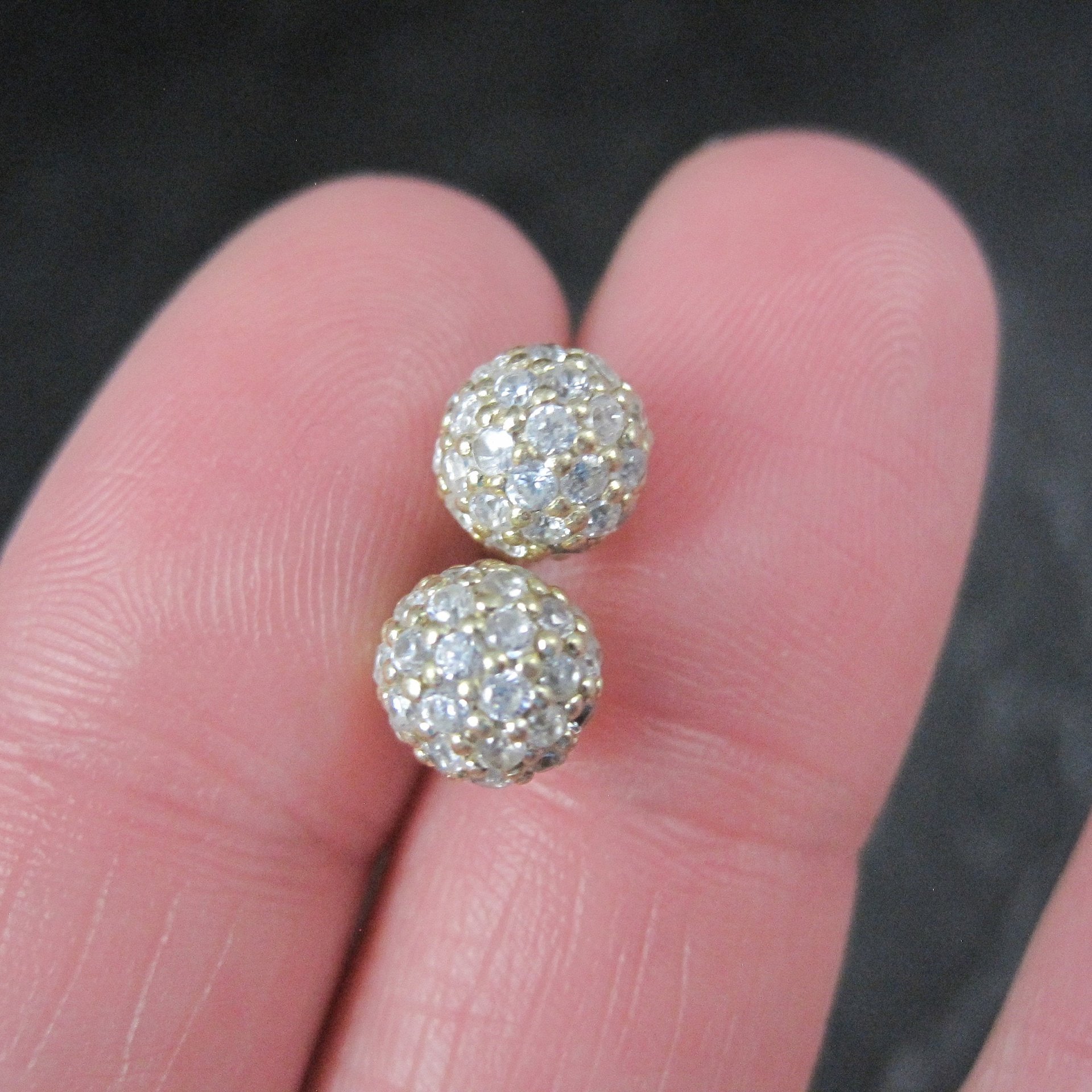 Gold Cz Sphere Stud Earrings Vermeil Sterling