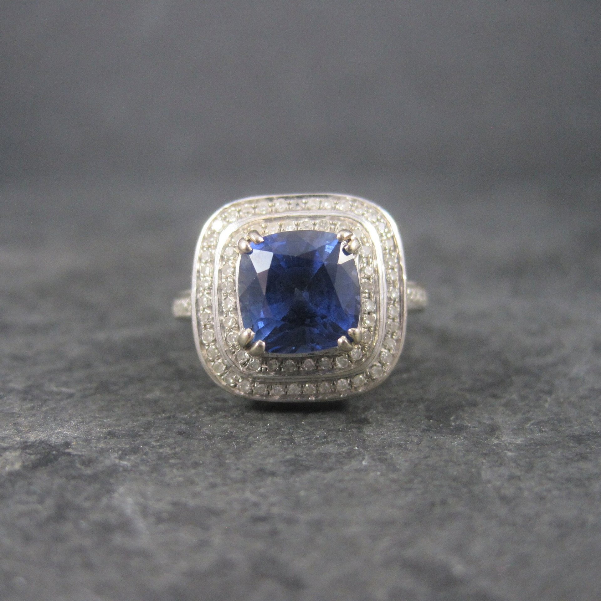 Vintage 14K Sapphire Diamond Engagement Ring Size 6