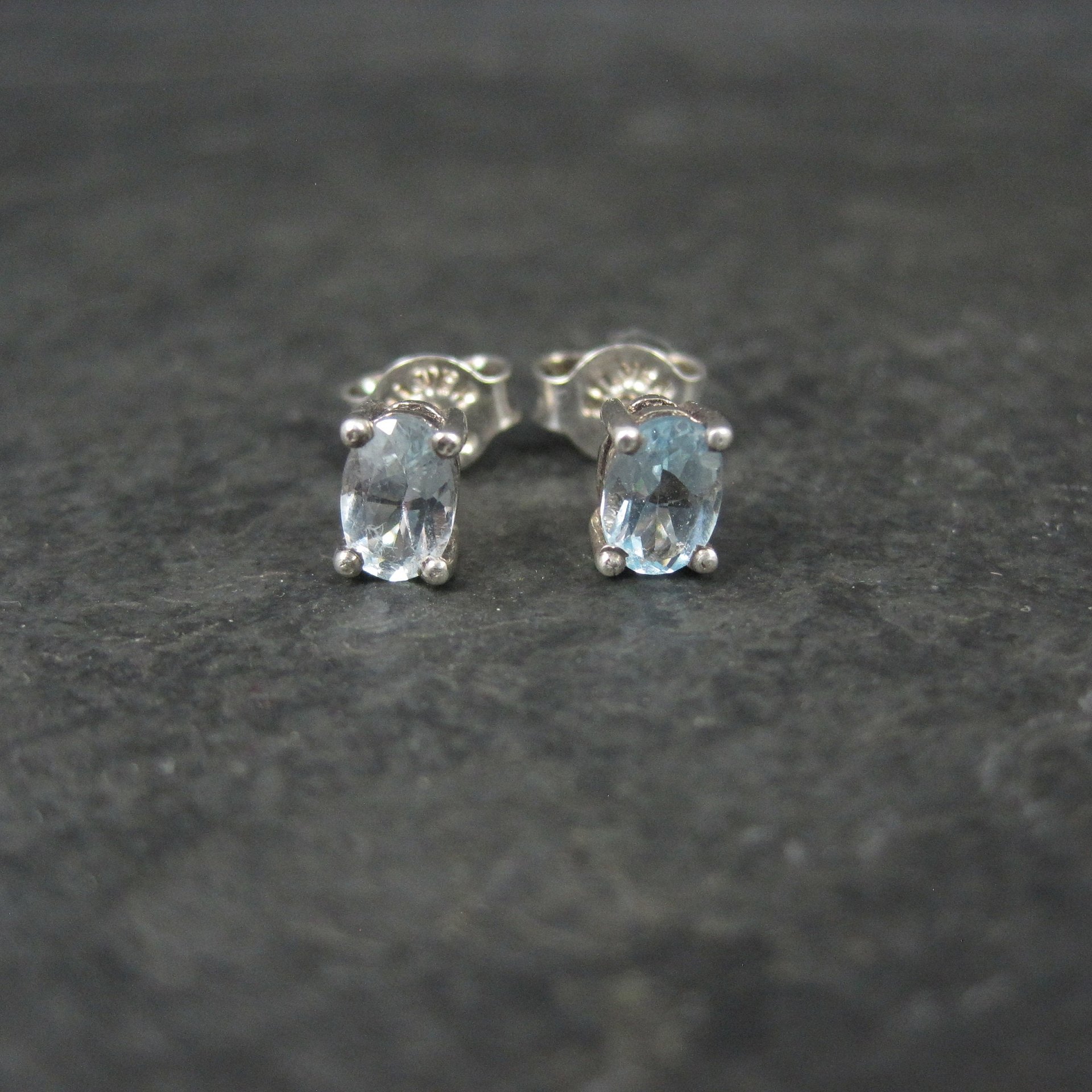 Simple Sterling Blue Topaz Stud Earrings Oval 4x6mm