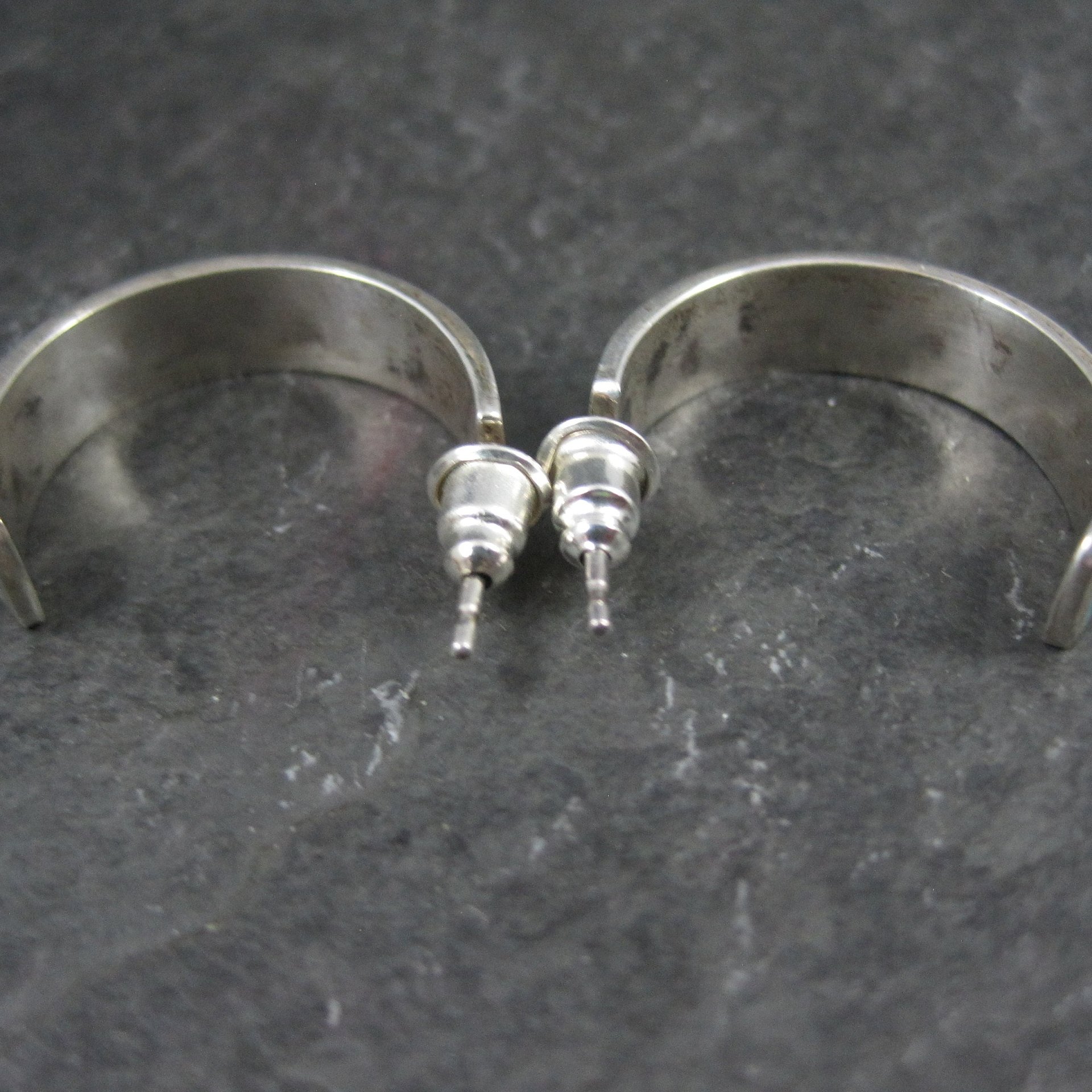 Vintage Sterling Silver Turquoise Inlay Half Hoop Earrings Southwestern