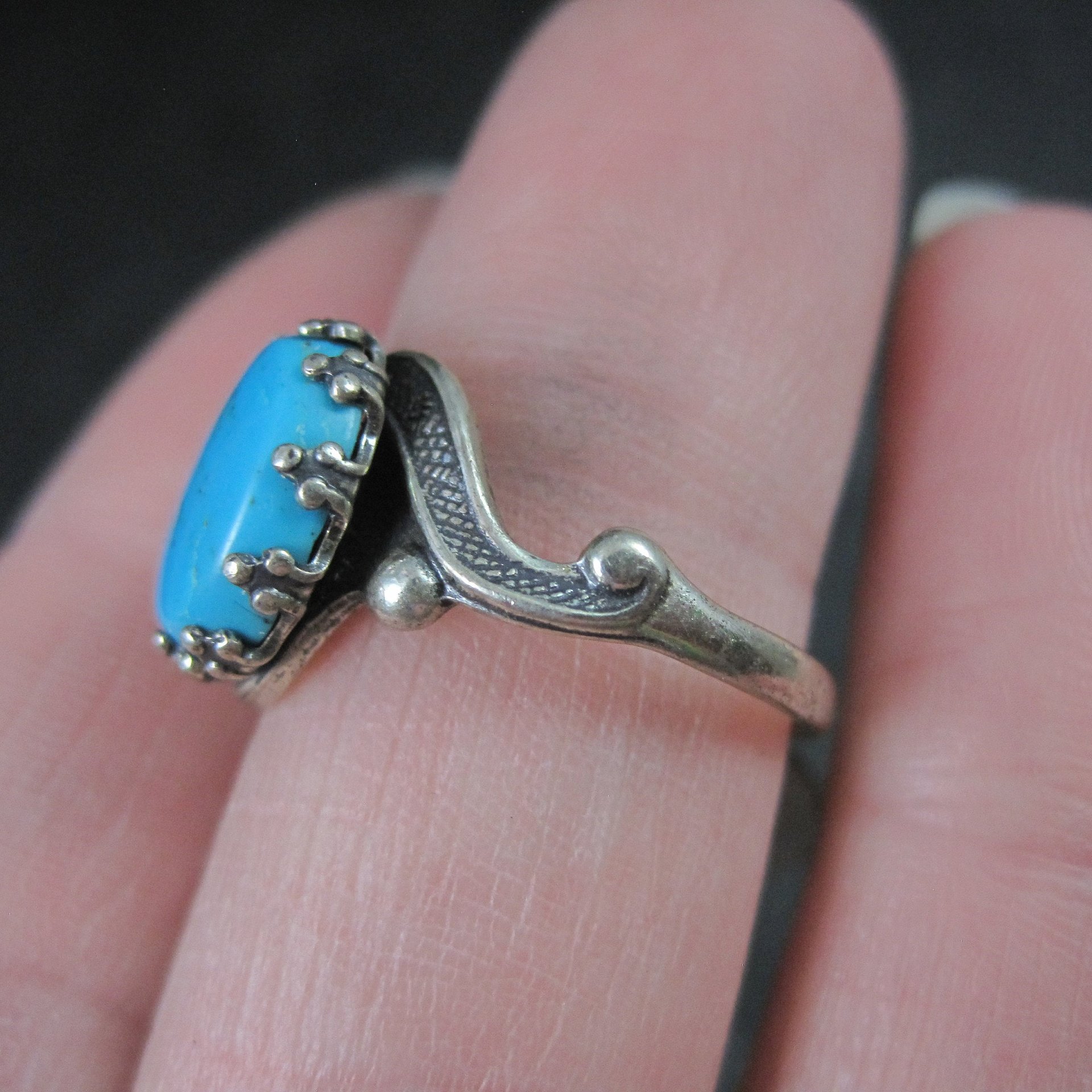 Vintage Art Deco Style Turquoise Ring Serling Silver New Old Stock Sizes 6 and 6.5
