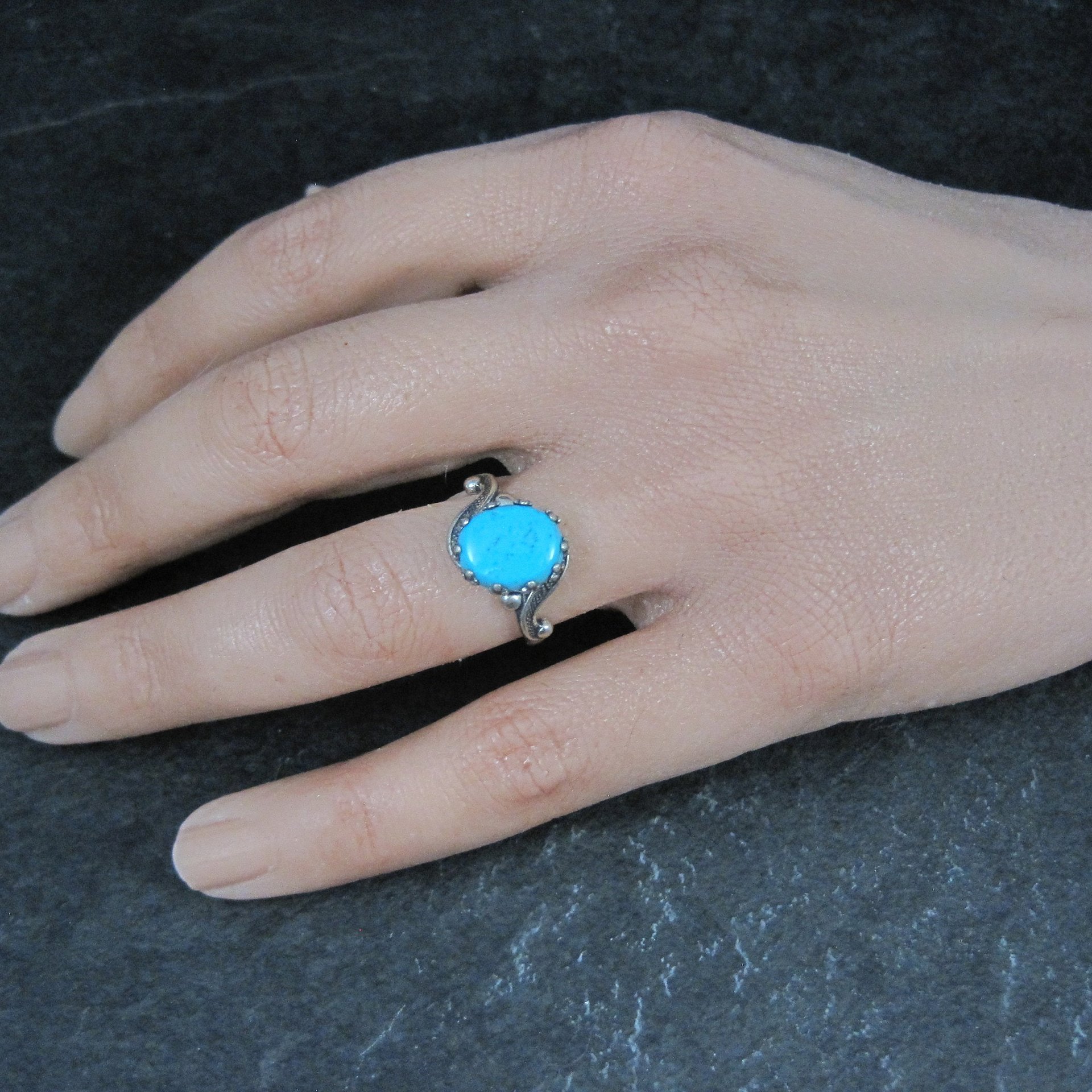 Vintage Art Deco Style Turquoise Ring Serling Silver New Old Stock Sizes 6 and 6.5