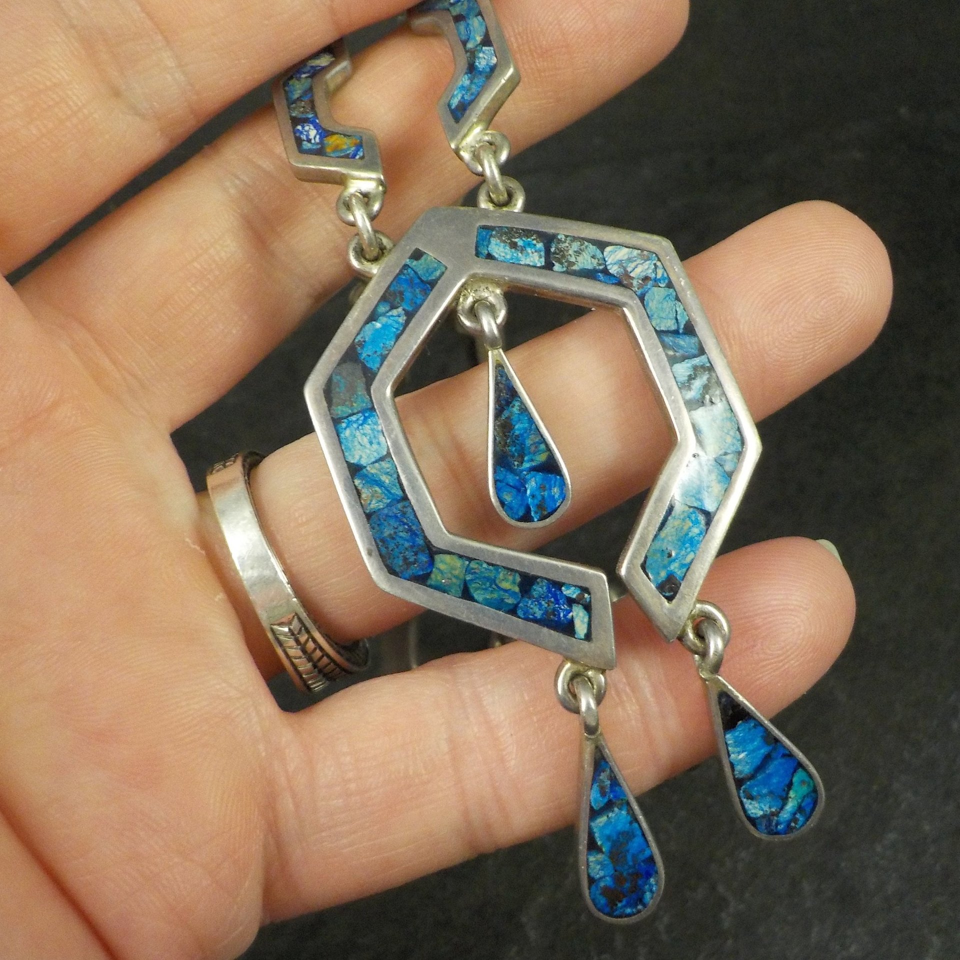 Vintage Mexican Silver Sodalite Inlay Necklace