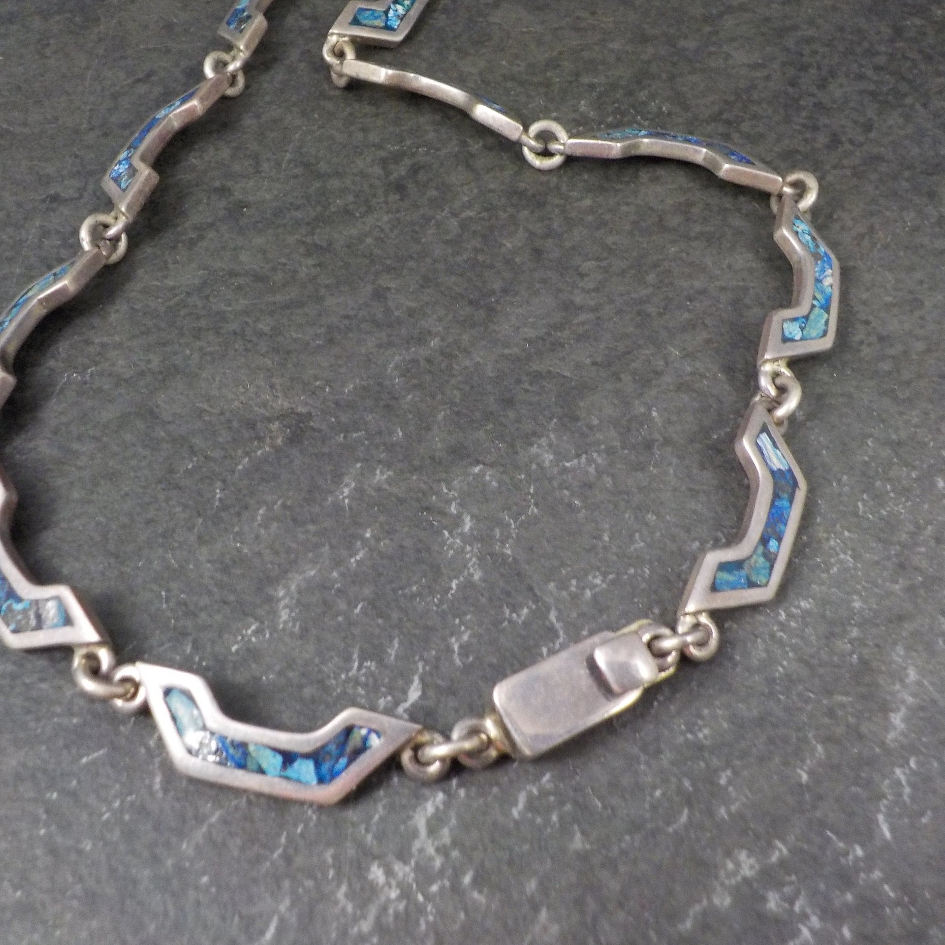 Vintage Mexican Silver Sodalite Inlay Necklace