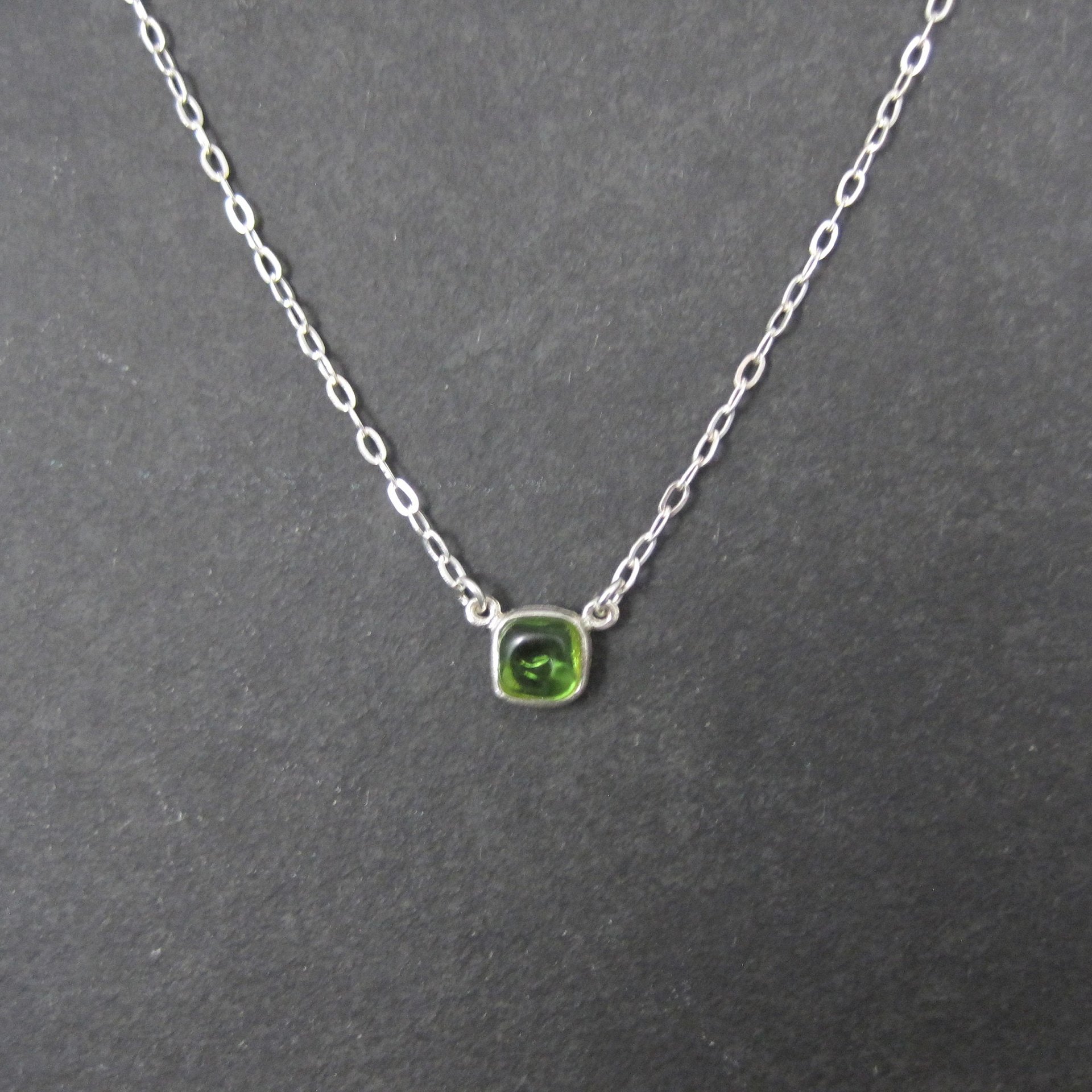 Green Cast Glass Necklace Sterling Silver 16-17 Inches