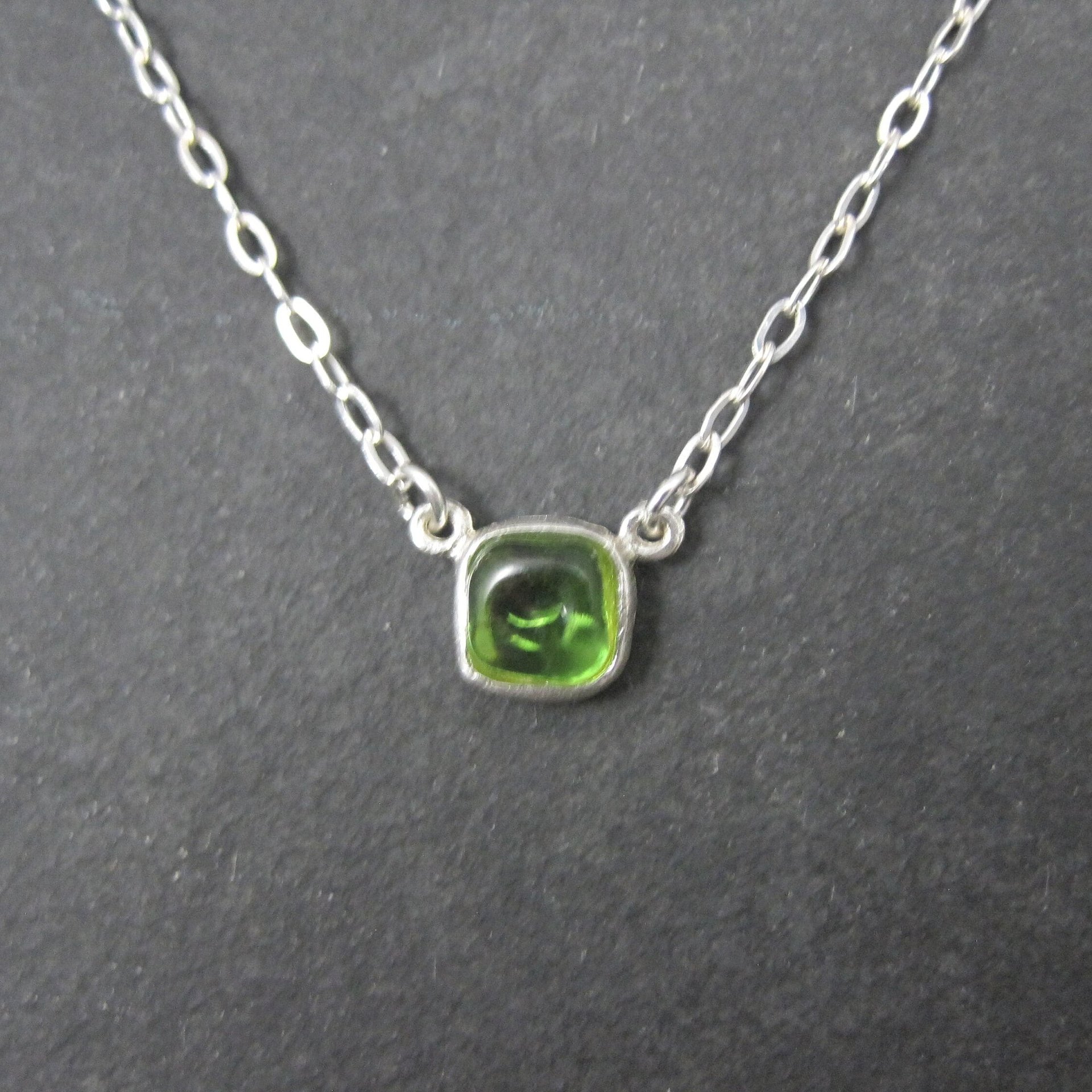 Green Cast Glass Necklace Sterling Silver 16-17 Inches