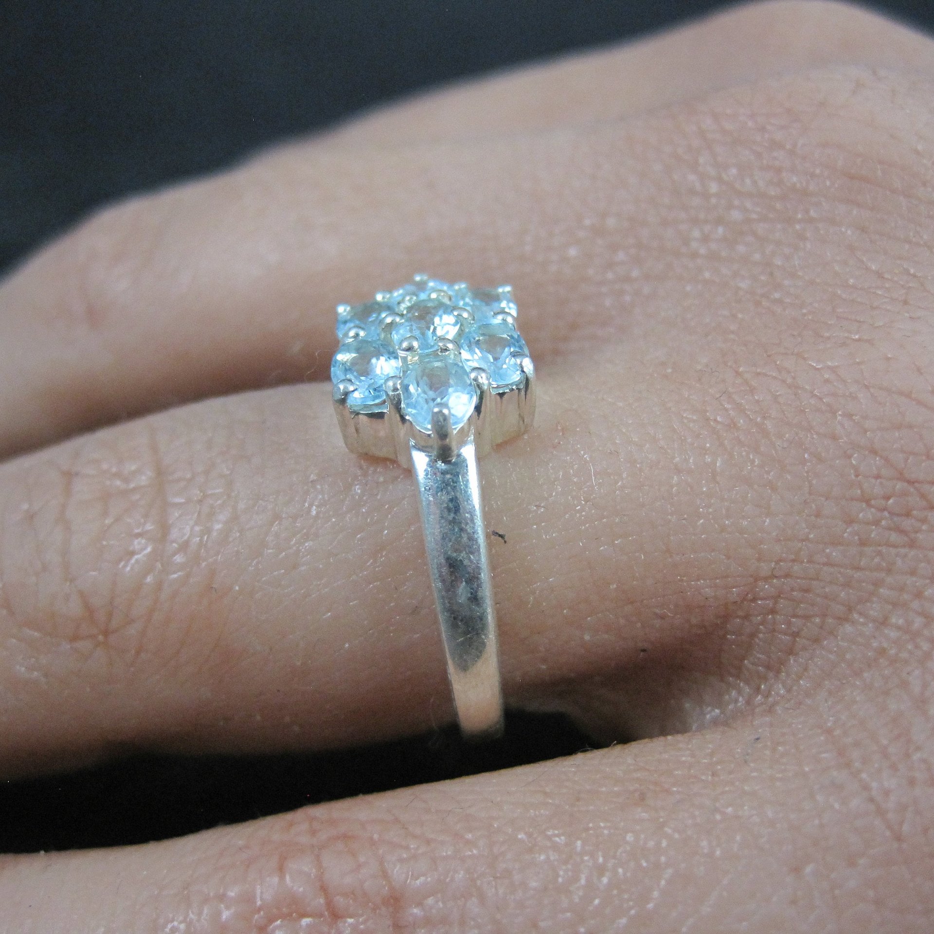 Blue Topaz Cluster Ring Sterling Silver Size 7
