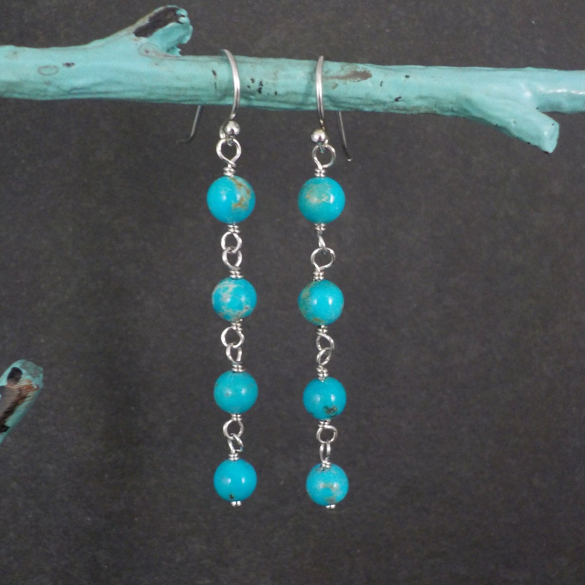 Long Turquoise Earrings Sterling Silver