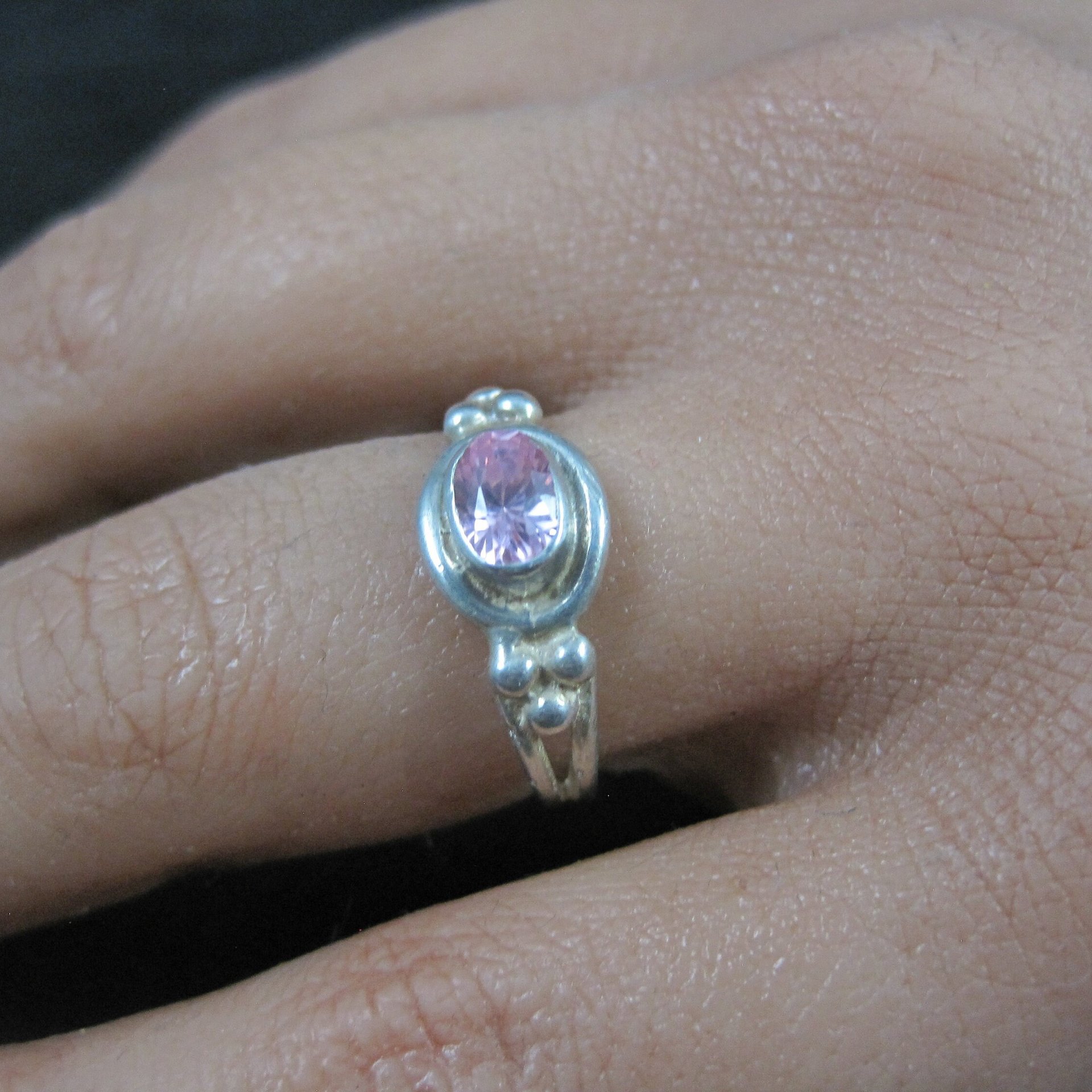 Dainty Pink Cubic Zirconia Ring Size 7 Sterling Silver