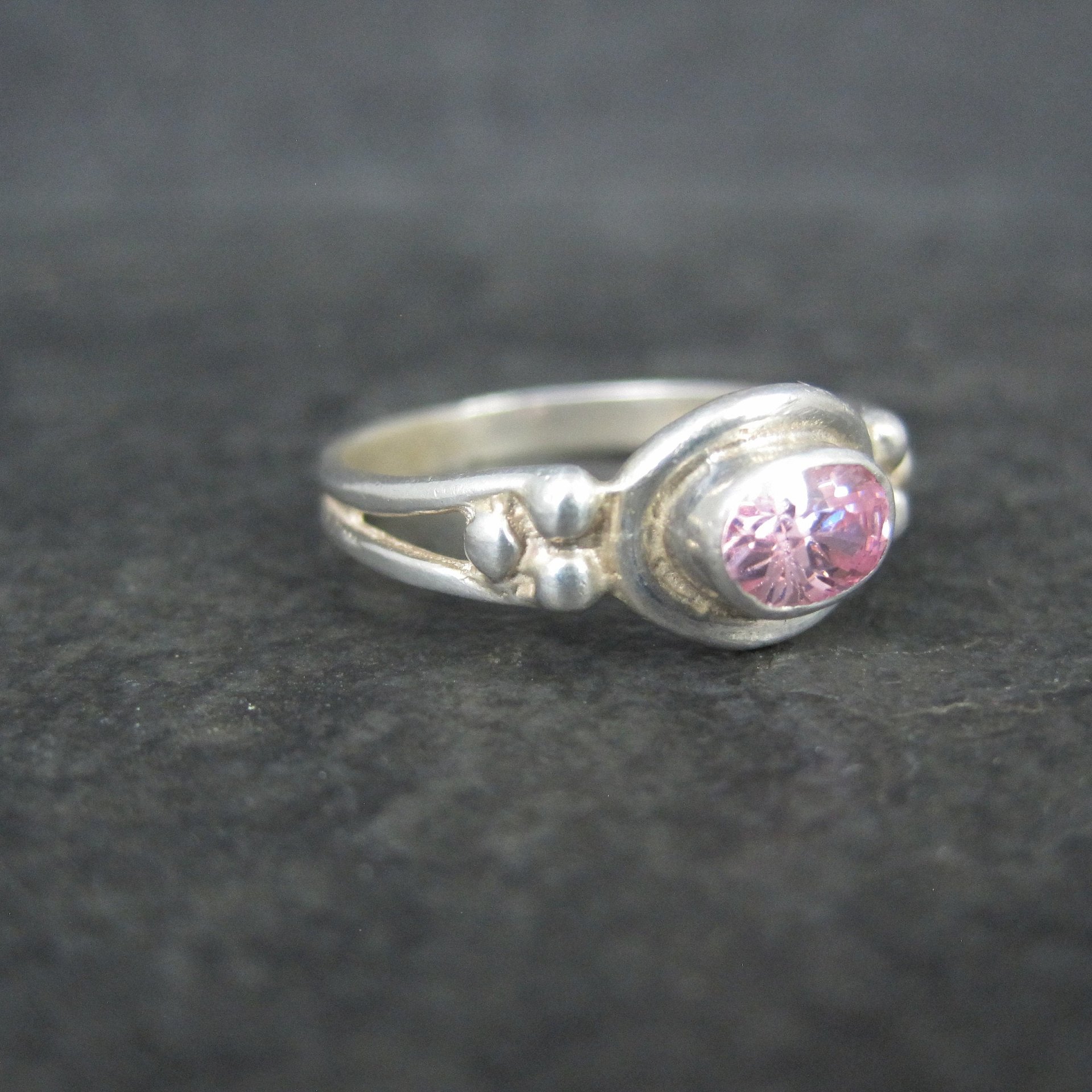 Dainty Pink Cubic Zirconia Ring Size 7 Sterling Silver