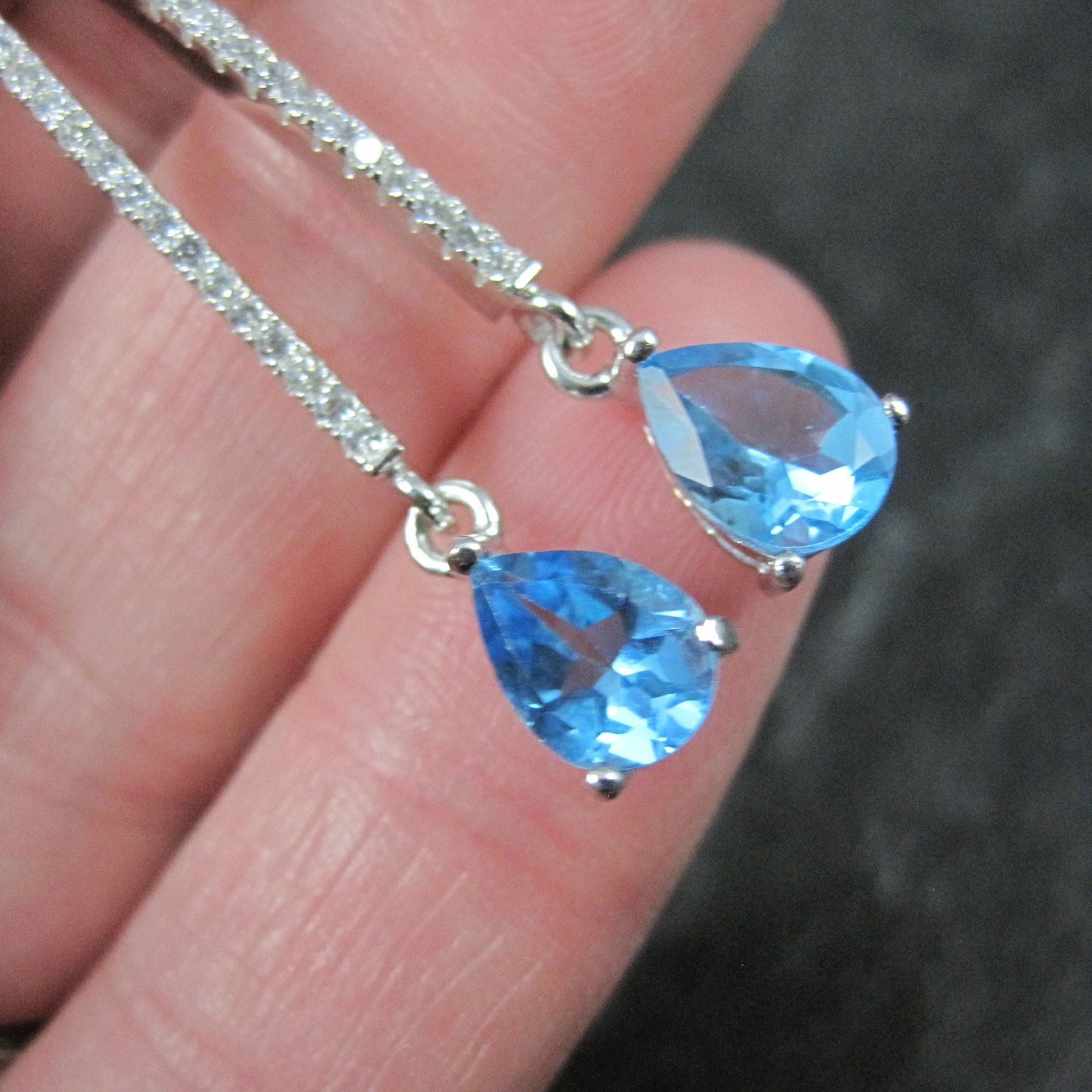 Long Blue Topaz Earrings Sterling Silver Latch Back