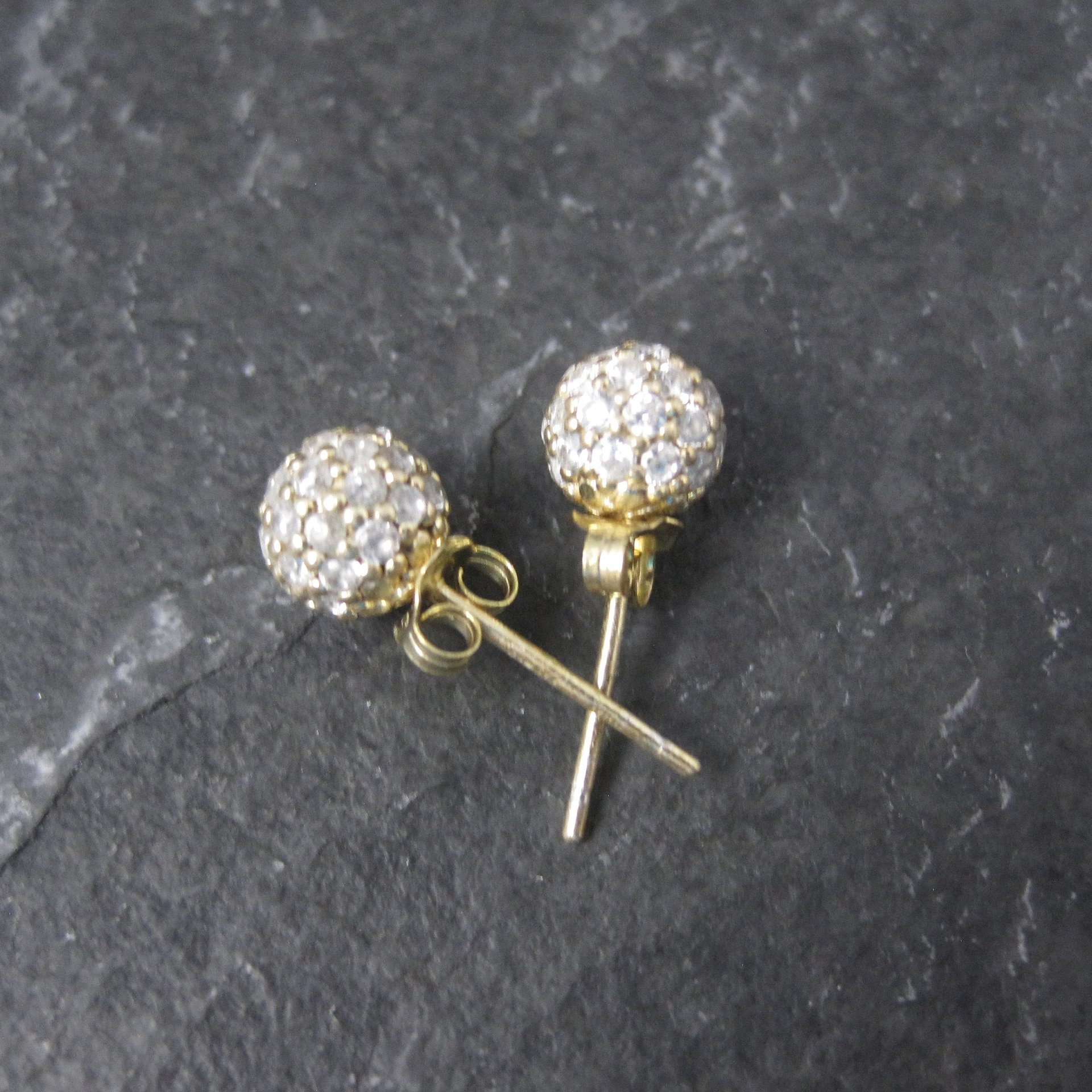 Gold Cz Sphere Stud Earrings Vermeil Sterling