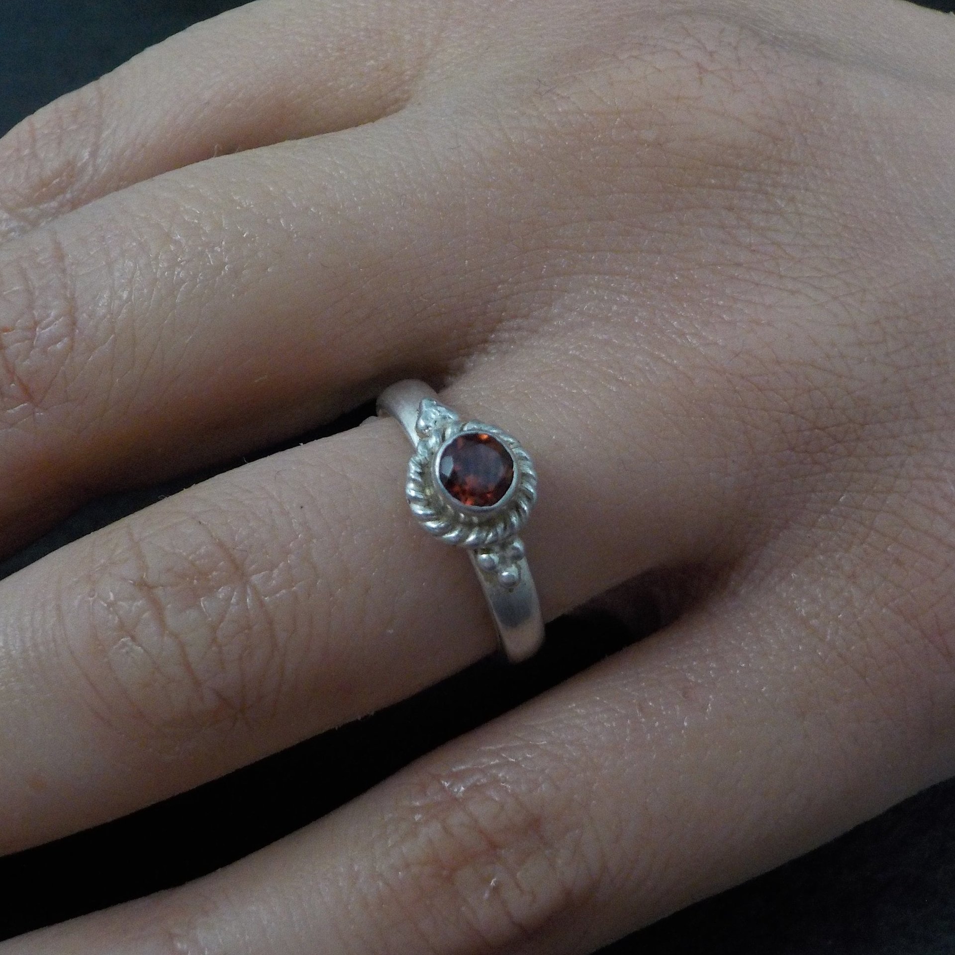 Garnet Ring Size 6.5 Estate Solitaire Sterling Silver