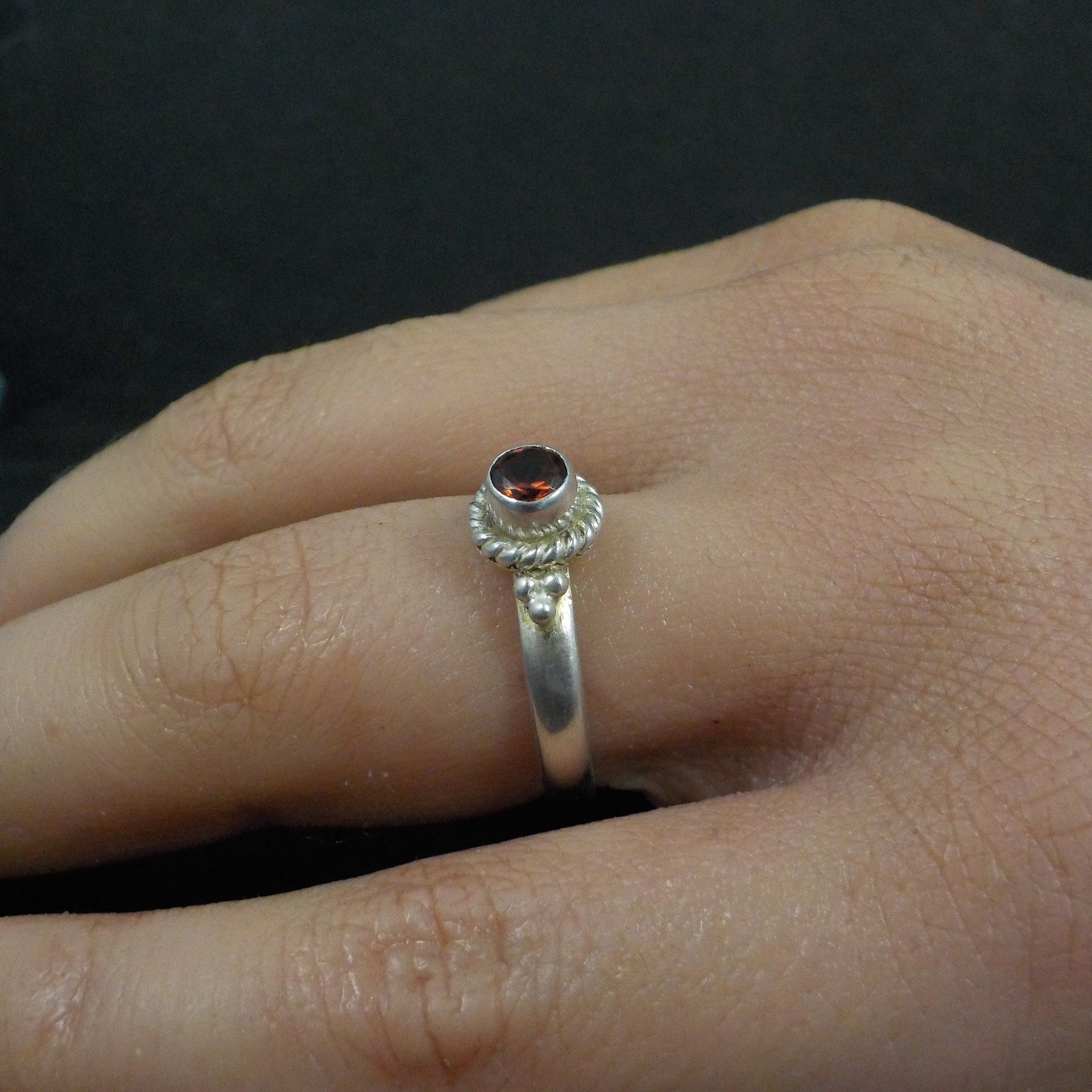 Garnet Ring Size 6.5 Estate Solitaire Sterling Silver