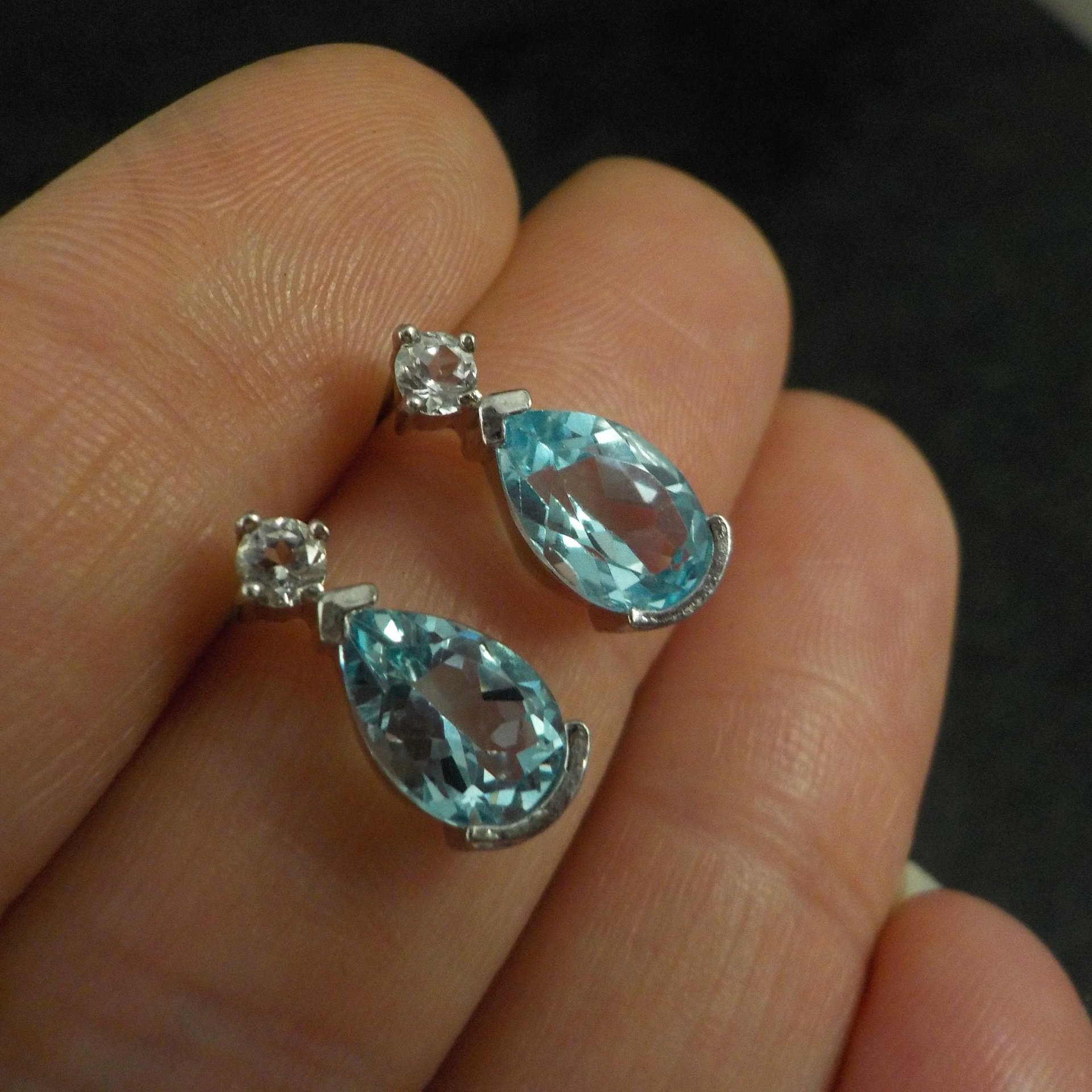 Blue and White Topaz Stud Earrings Sterling Silver Estate Jewelry