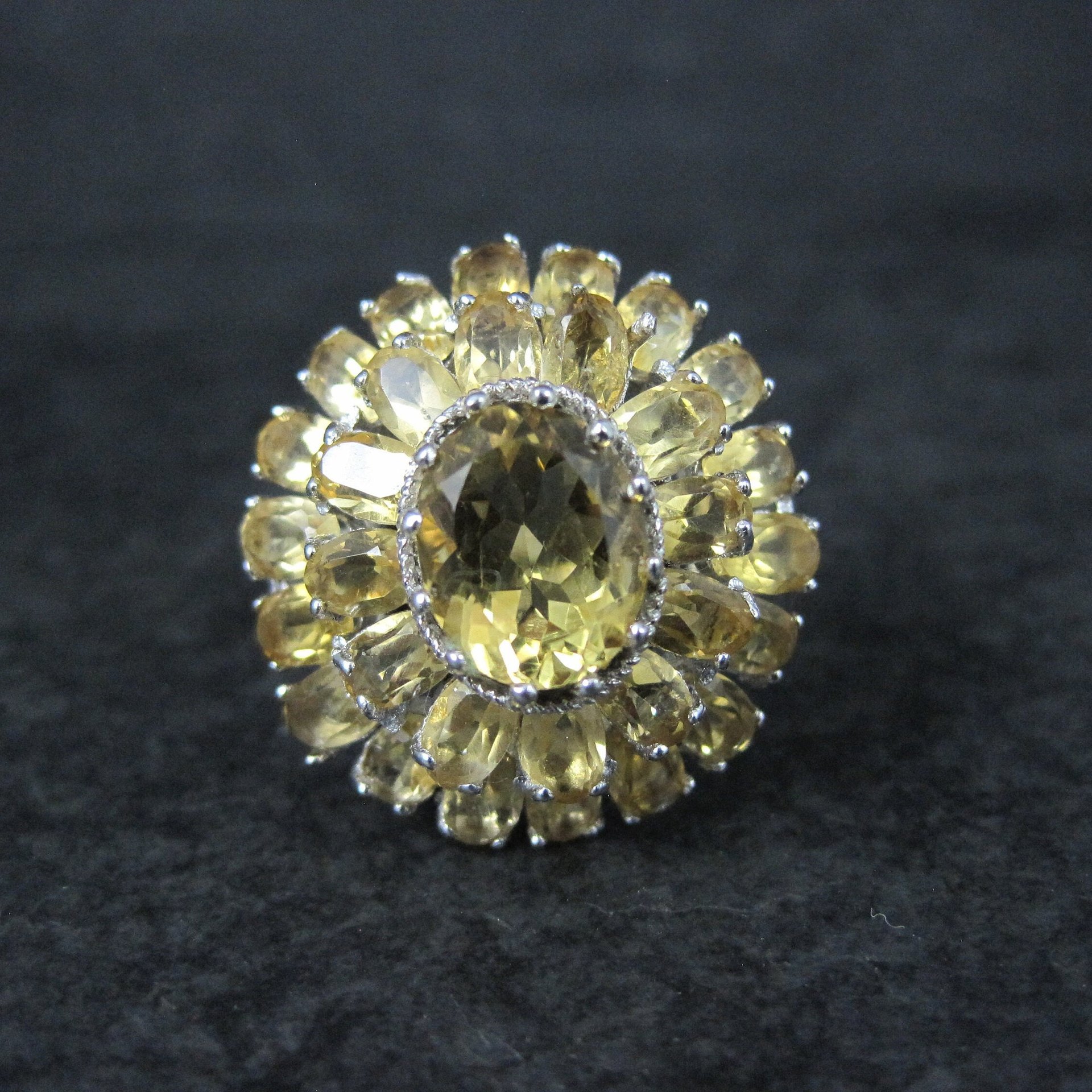 Large Citrine Cocktail Ring Size 9.5 Sterling Silver Vintage Estate Jewelry