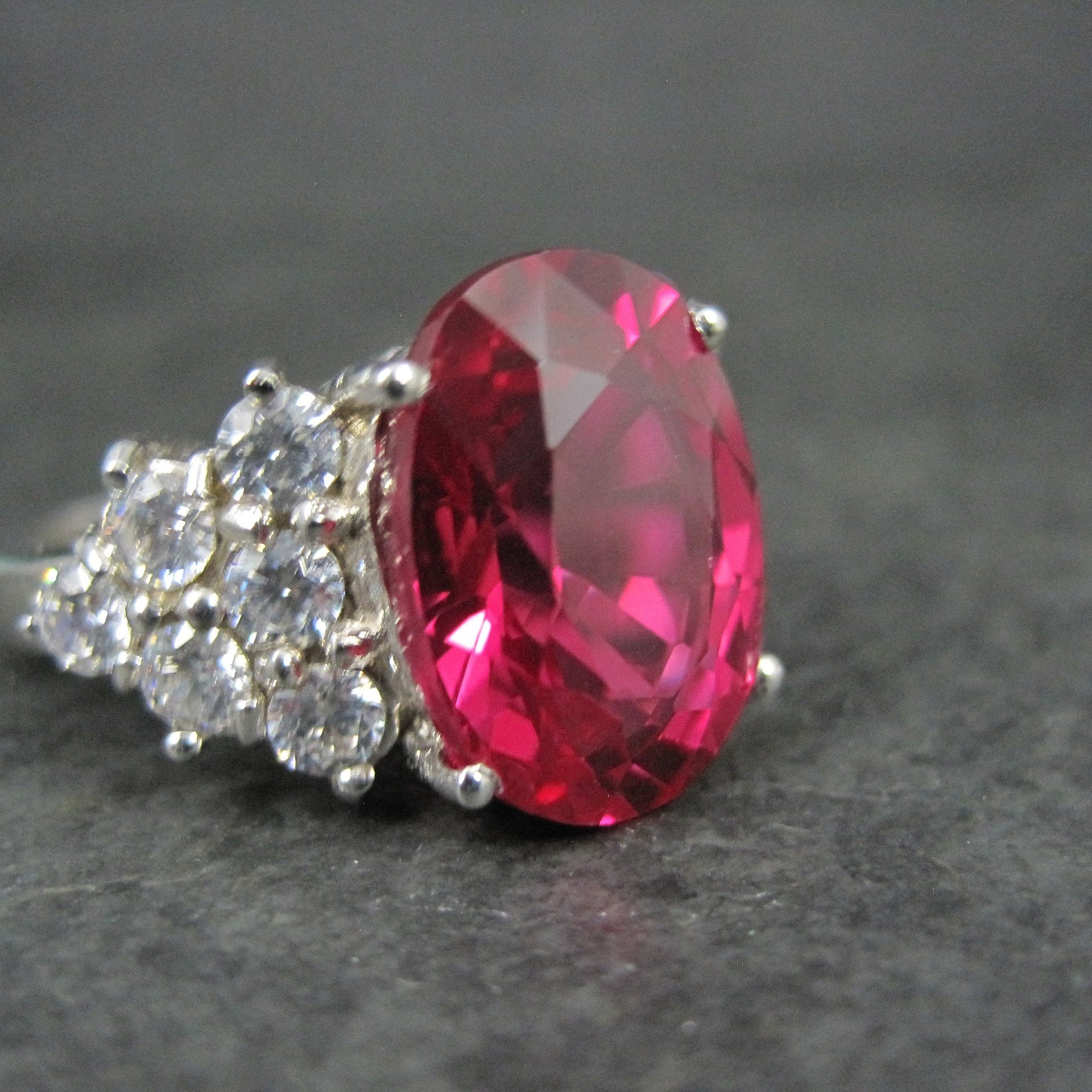 Large Synthetic Ruby Ring Size 8 Sterling Silver