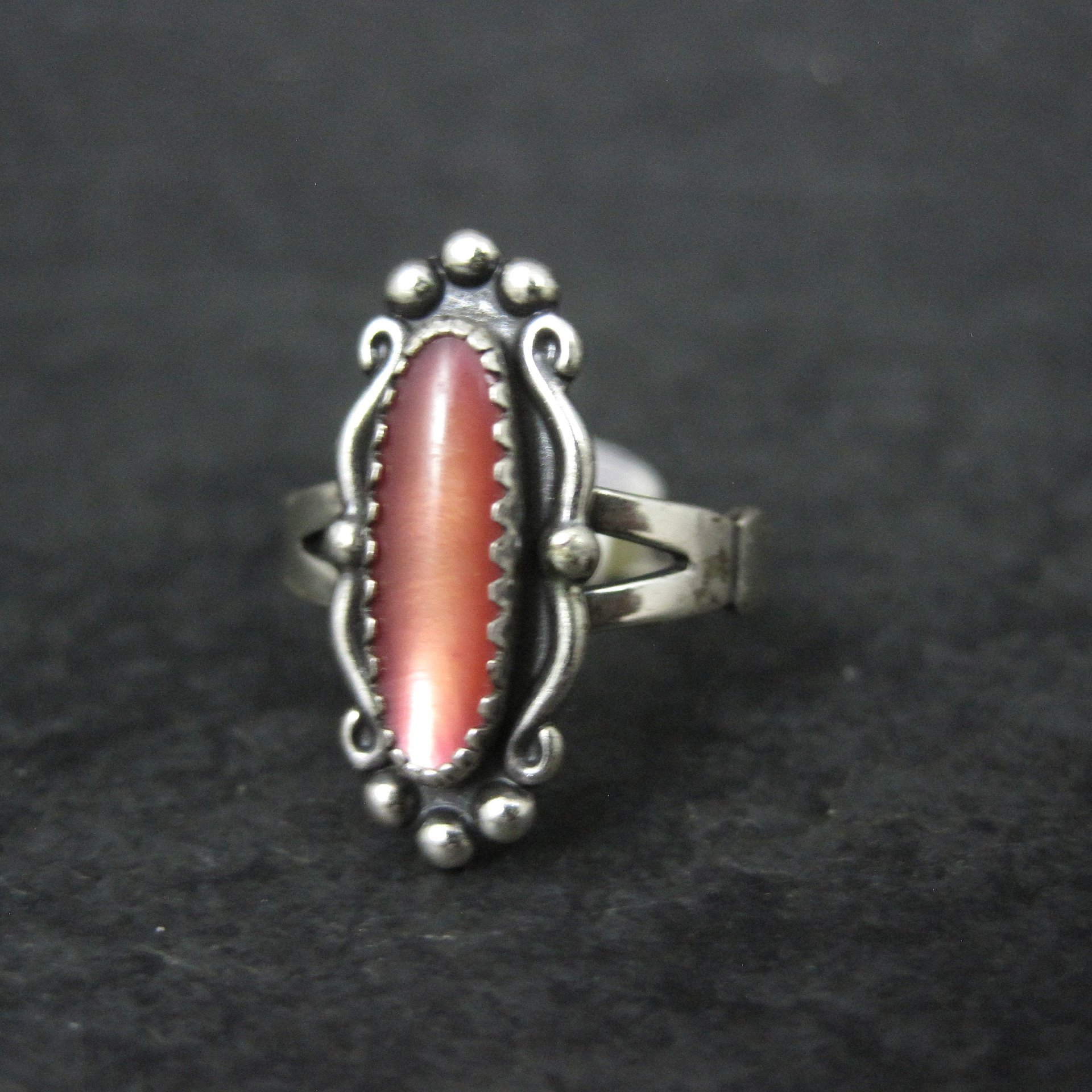 Southwestern Sterling Orange Moon Glow Ring Sizes 5, 6, 7, 8