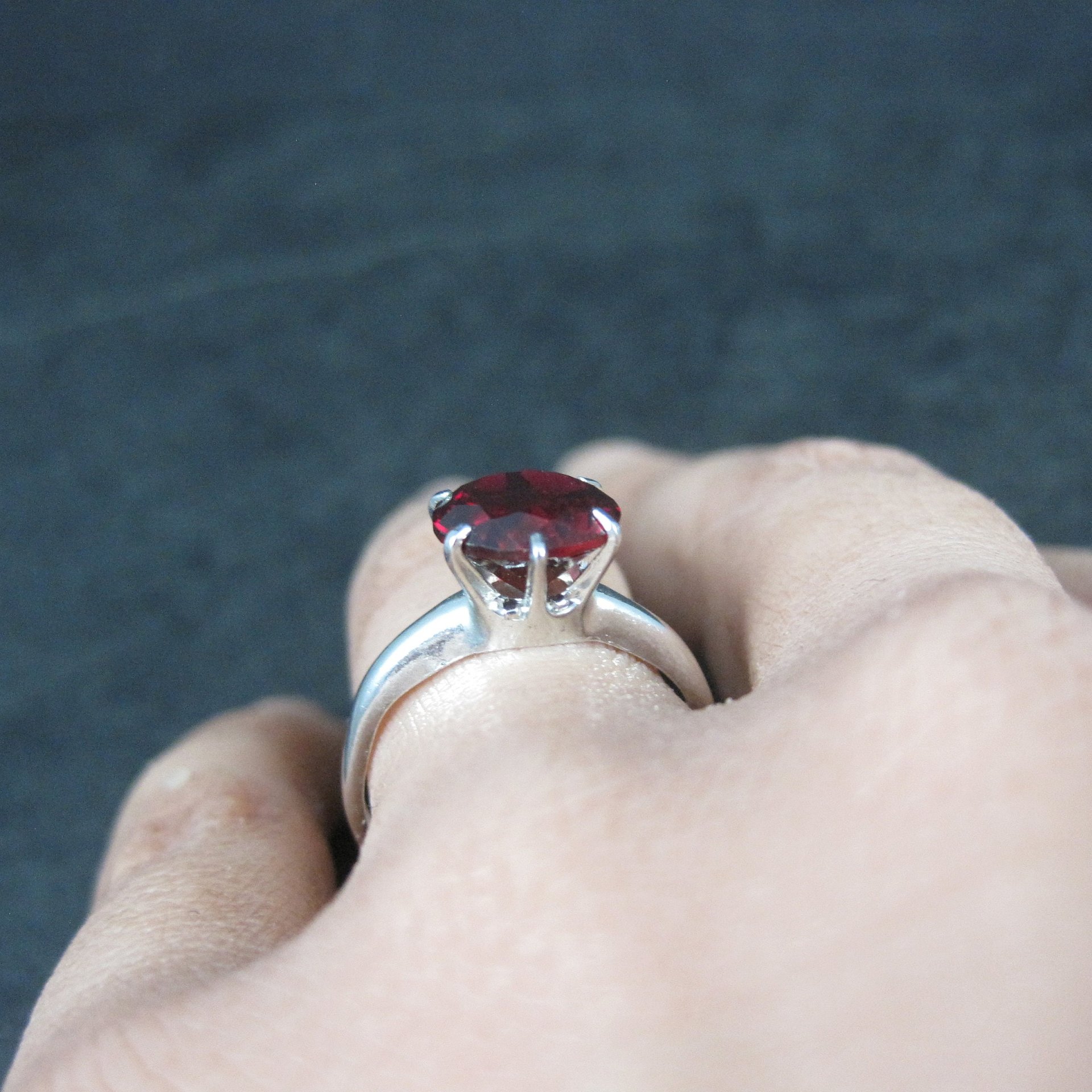 Vintage Sterling Garnet Solitaire Ring Old New Stock Multiple Sizes UNCAS