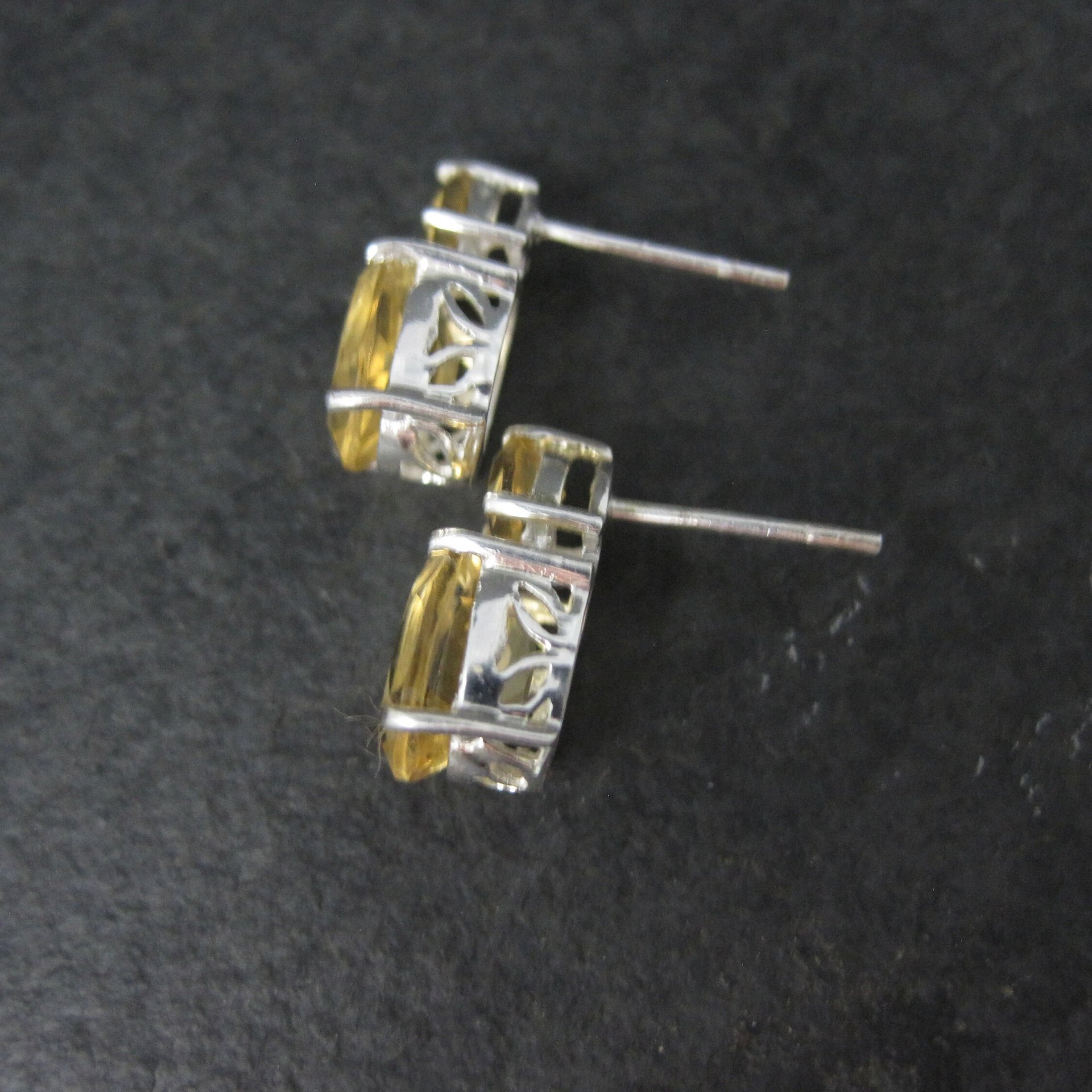 Citrine Stud Earrings Estate Sterling Silver