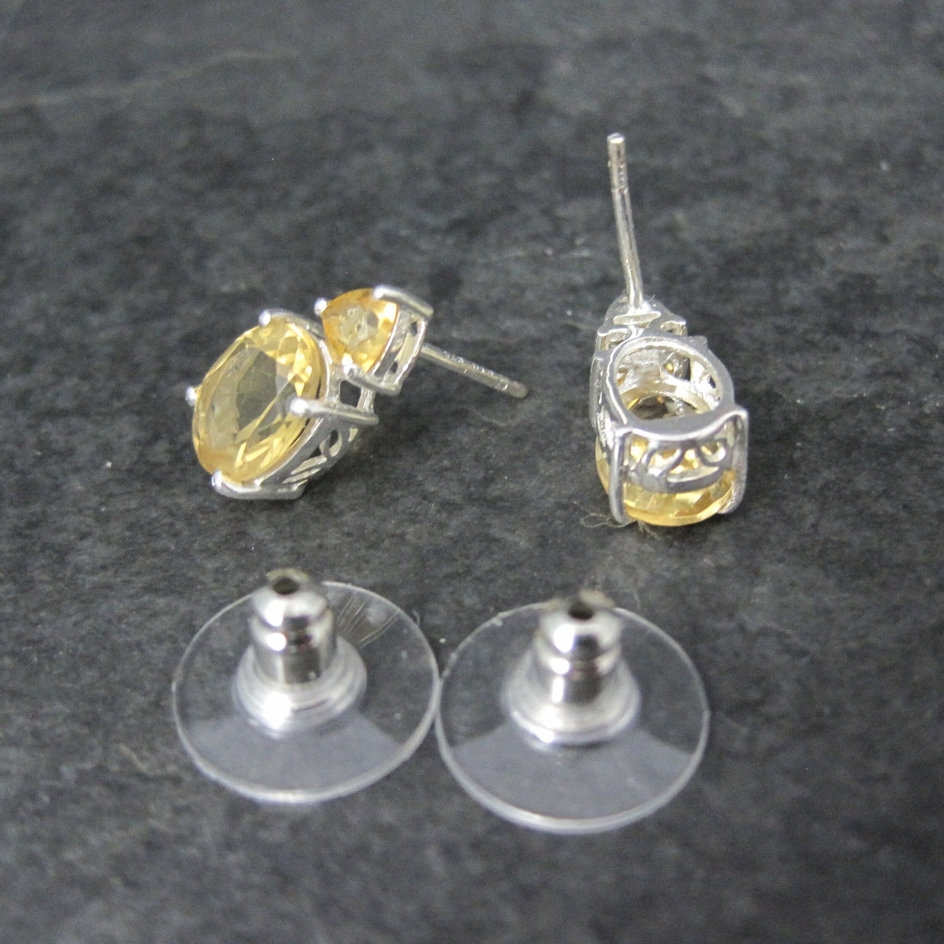 Citrine Stud Earrings Estate Sterling Silver