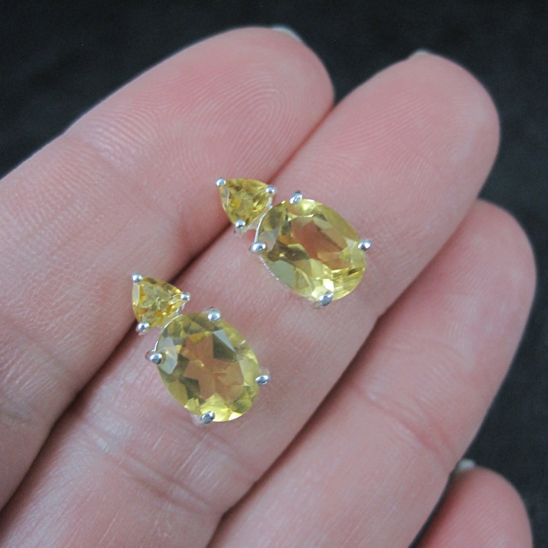 Citrine Stud Earrings Estate Sterling Silver