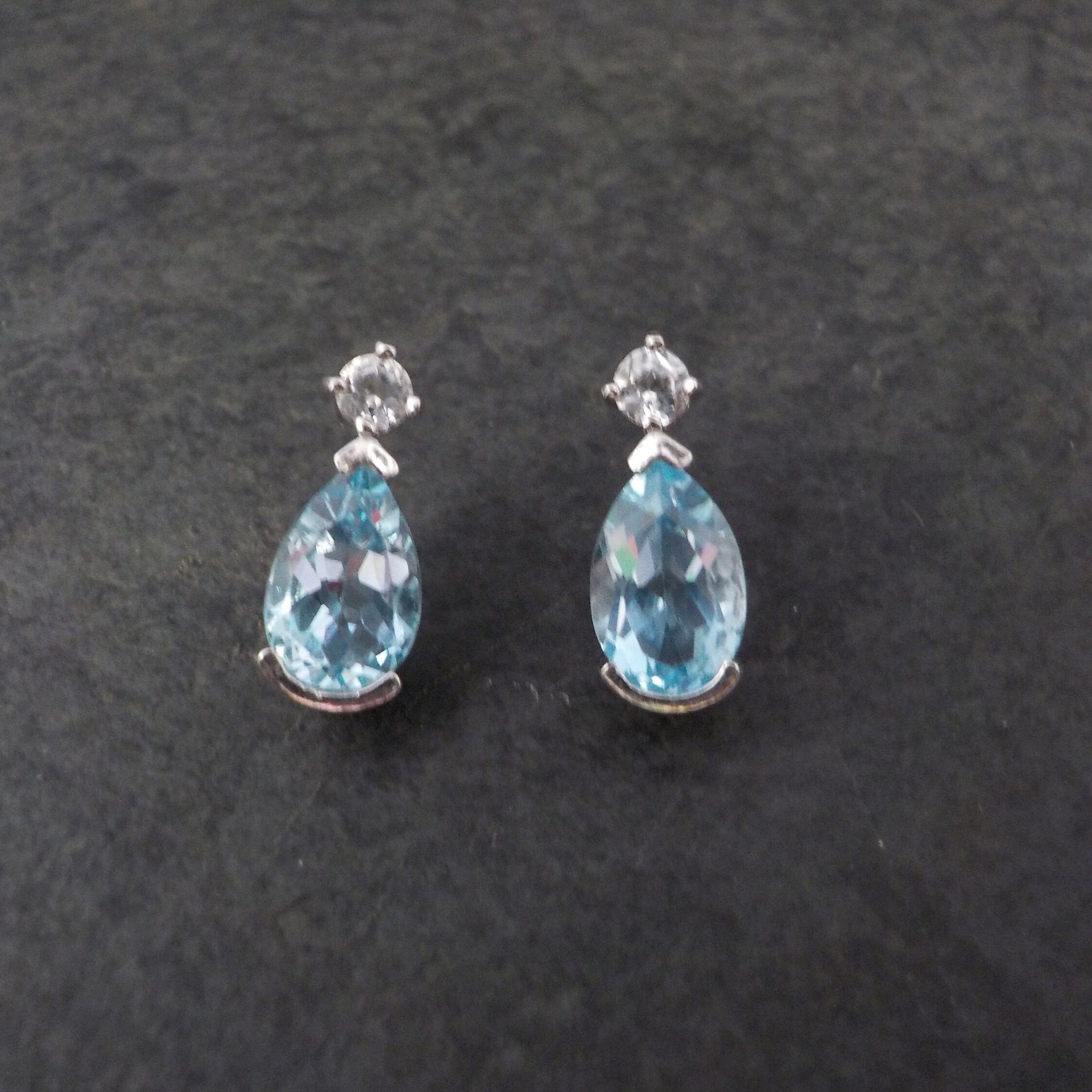 Blue and White Topaz Stud Earrings Sterling Silver Estate Jewelry