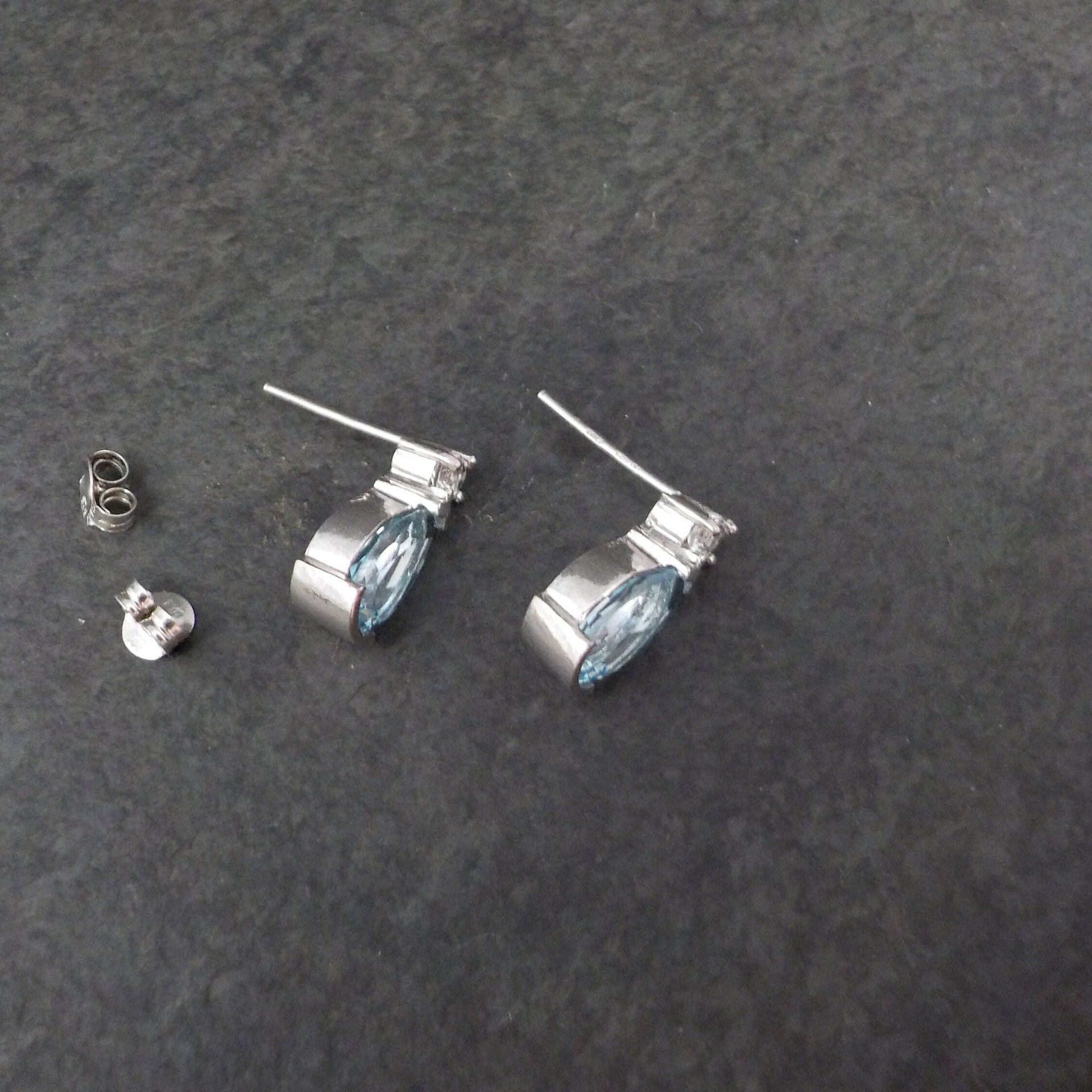 Blue and White Topaz Stud Earrings Sterling Silver Estate Jewelry