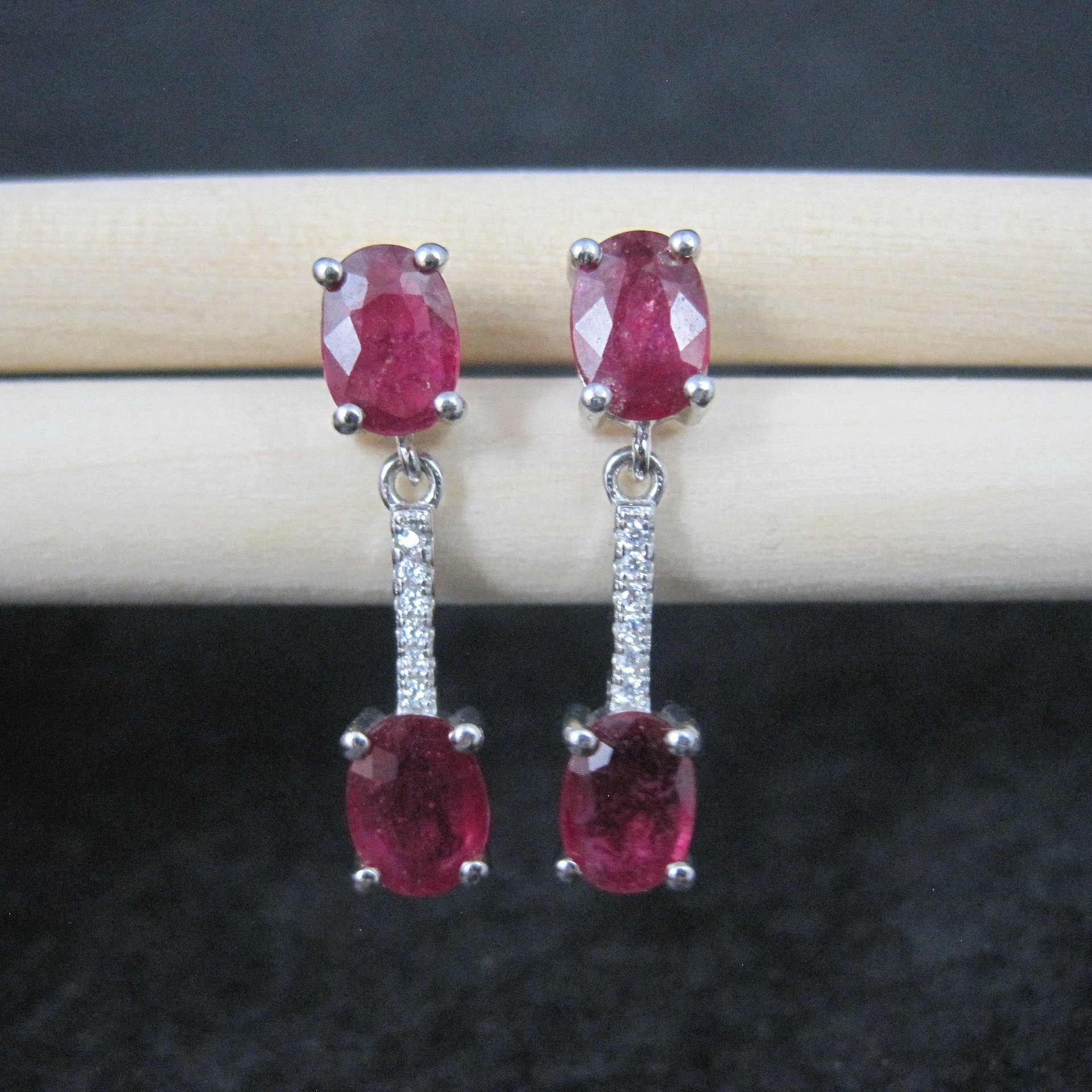 Ruby Earrings Sterling Silver Estate Jewelry