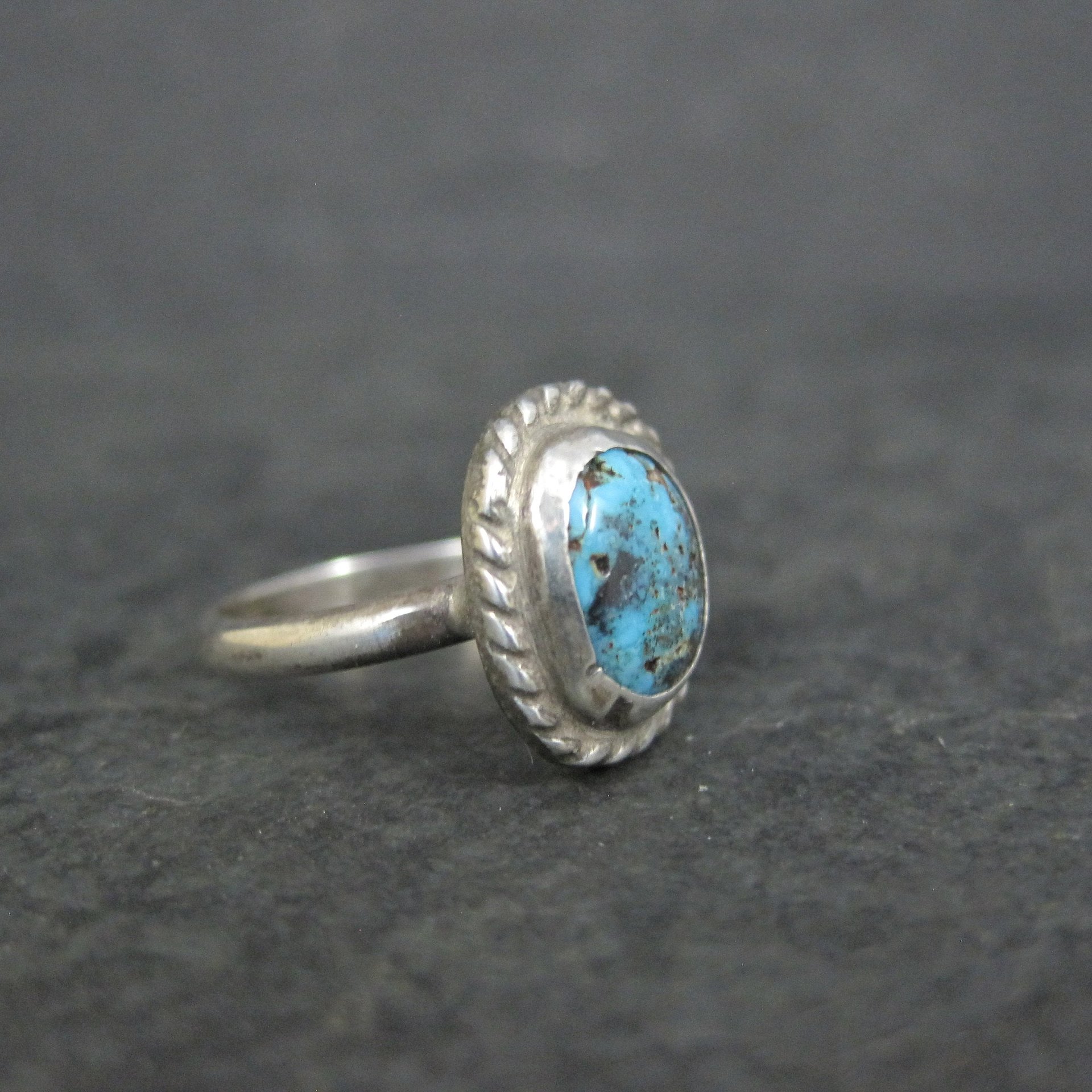 Vintage Turquoise Pinky Ring Size 4 Southwestern Sterling Silver