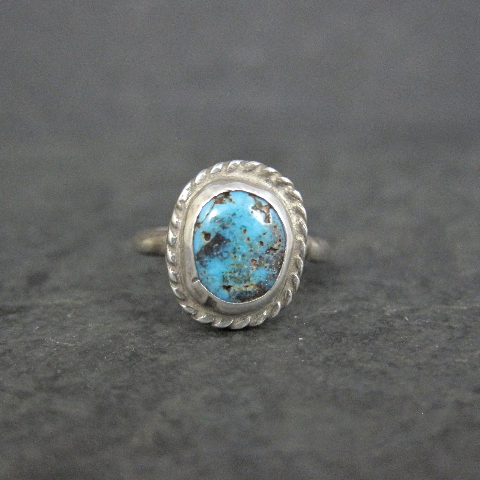 Vintage Turquoise Pinky Ring Size 4 Southwestern Sterling Silver