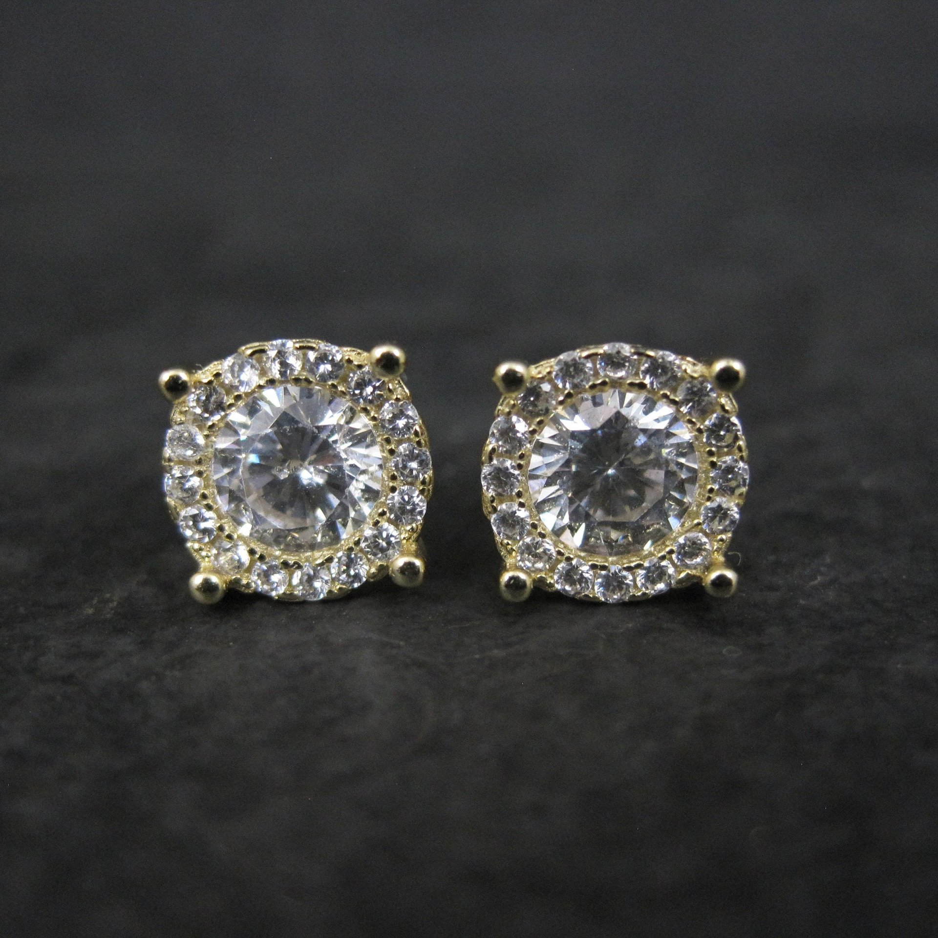 Vermeil Sterling Cz Halo Stud Earrings Estate Jewelry NOS