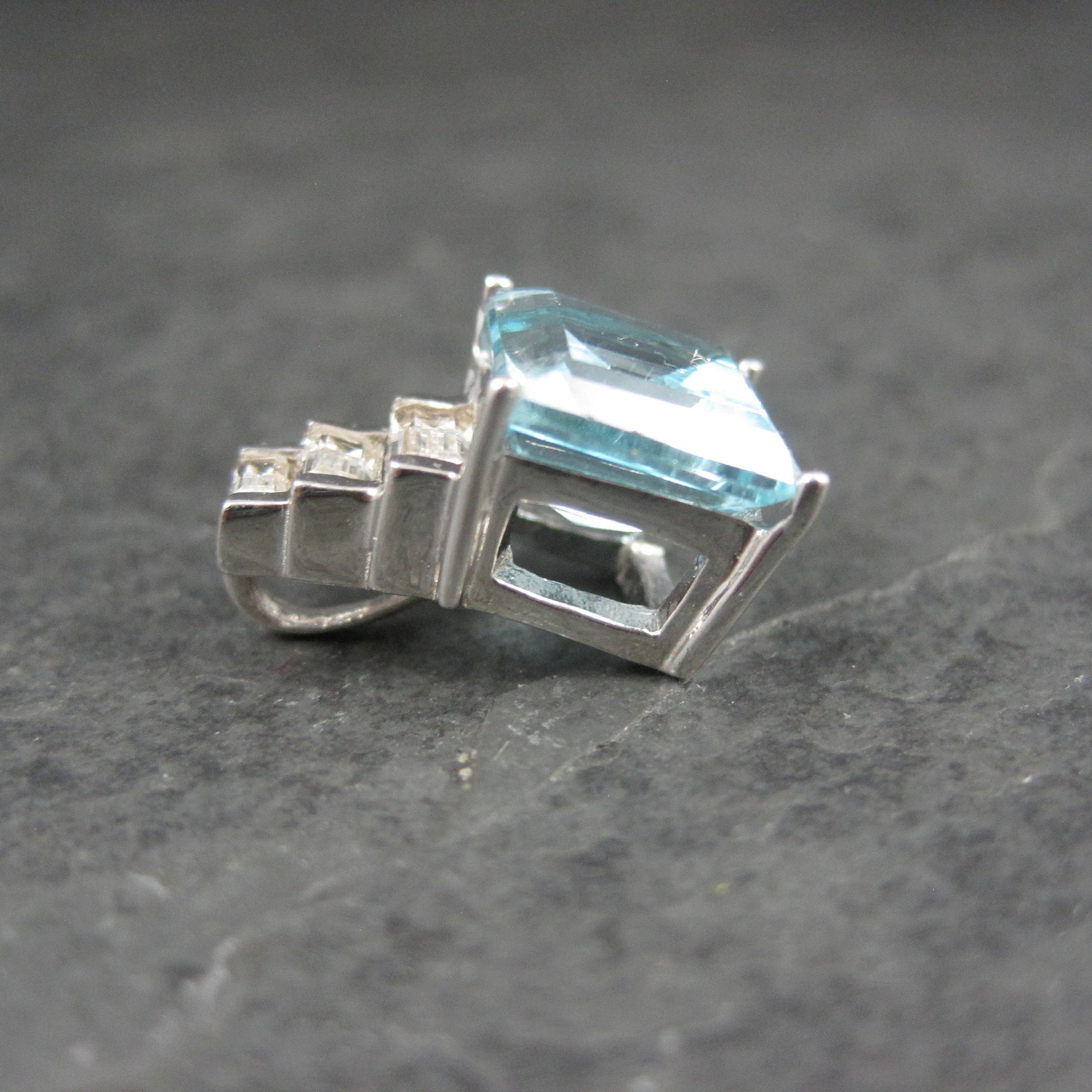Blue and White Toapz Pendant Sterling Silver Princess Cut