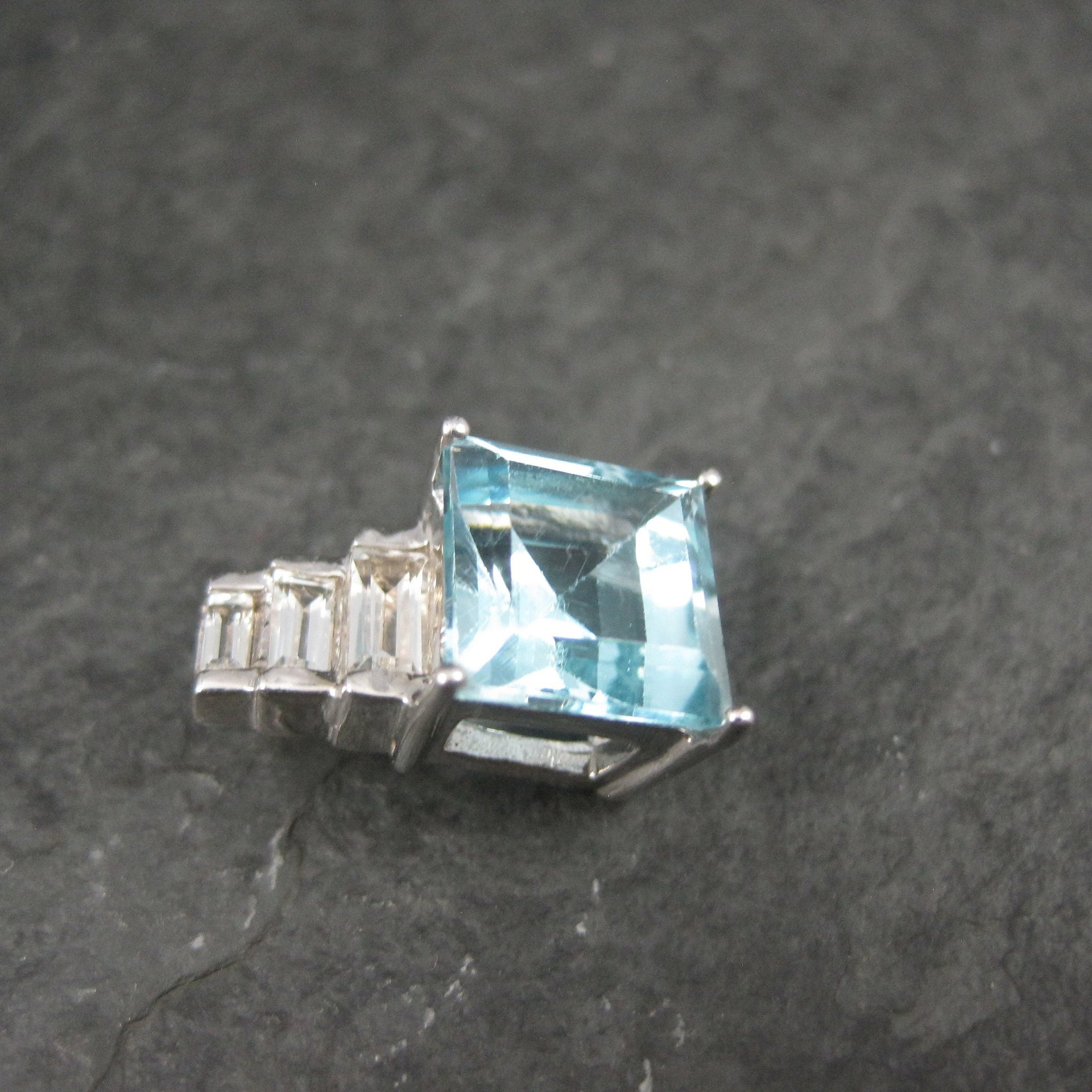 Blue and White Toapz Pendant Sterling Silver Princess Cut