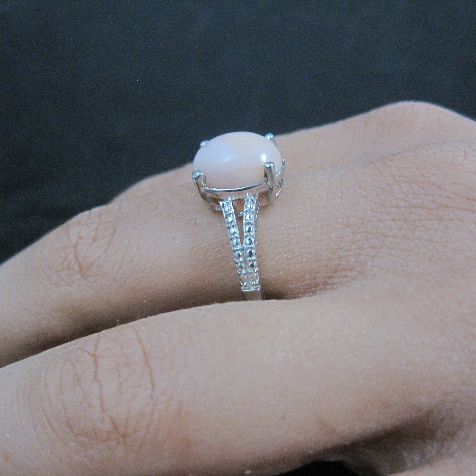 Sterling Silver Pink Opal Ring Size 7 Estate Jewelry